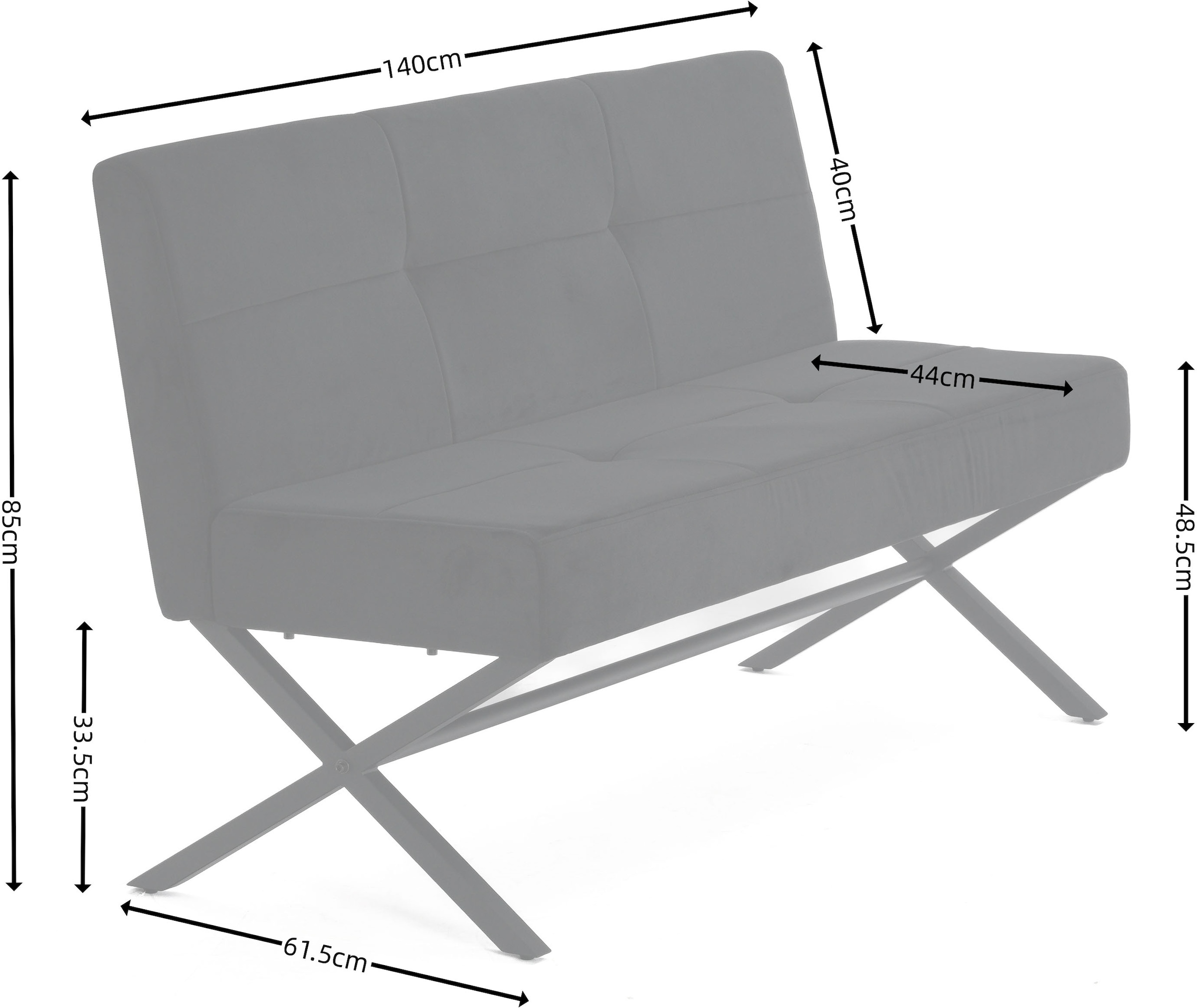 GOODproduct Banc rembourré »Narzisse« Banquette de salle à manger, banc, banquette,  Structure en X en métal noir, velours facile d'entretien, 140 cm
