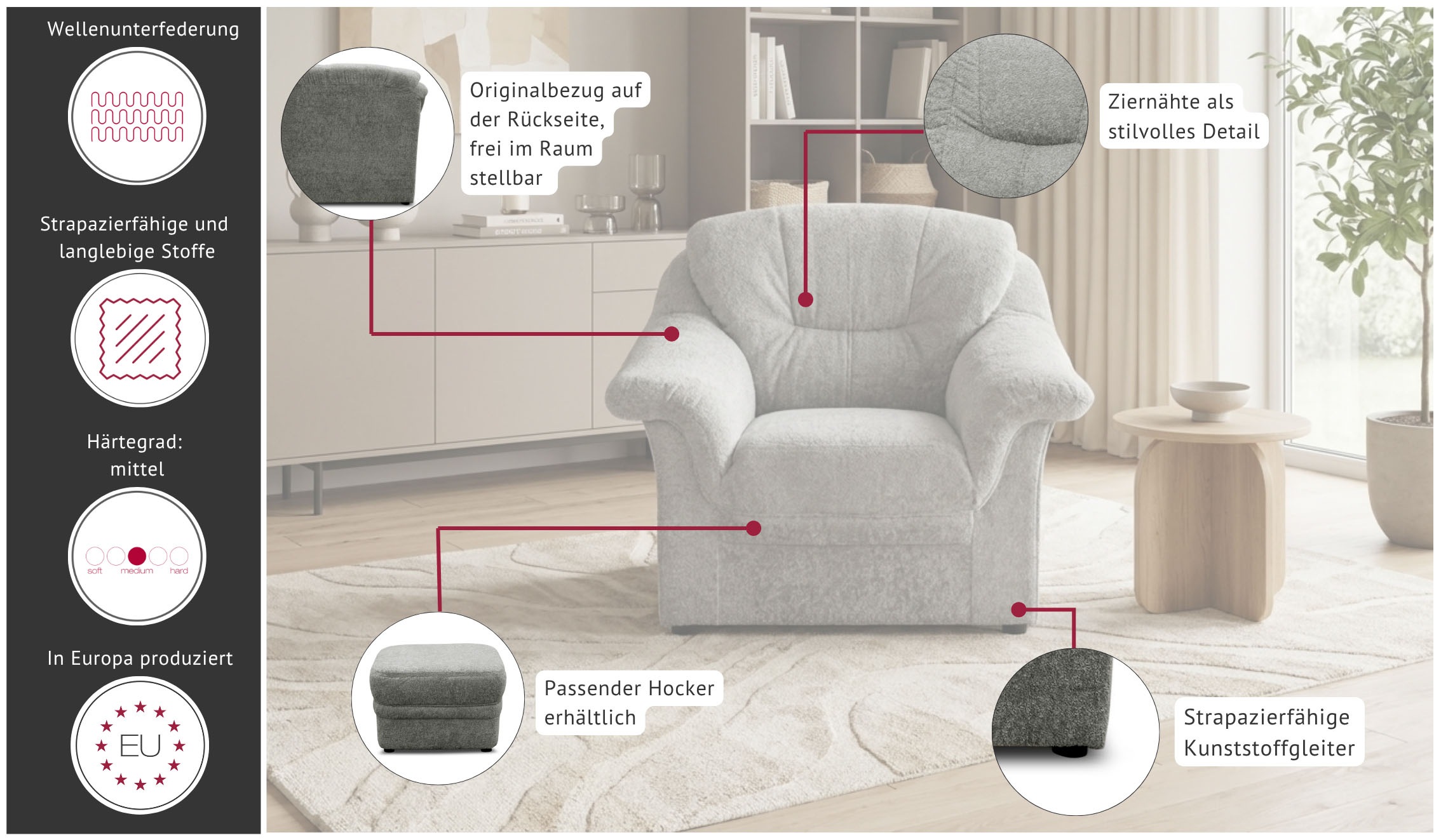 GOODproduct Sessel »Nyborrg Sitzbreite 48 cm, mittelfester Sitzkomfort« aus pflegeleichtem, weichem Luxus-Microfaser