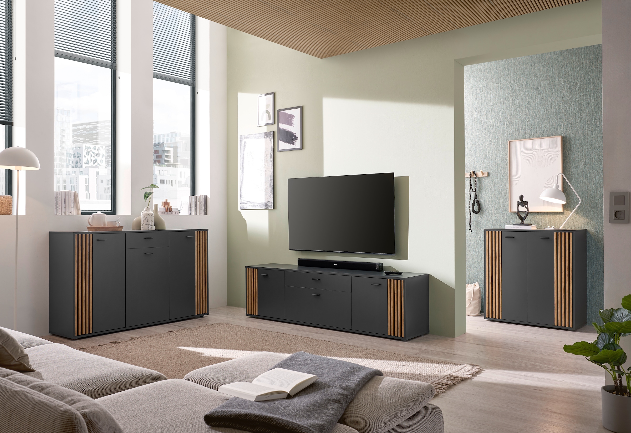 HBZ Lowboard »Dublin TV-Schrank, BxHxT 180x50x38cm« 1 Stk. tlg. Breite 180cm, Softclose, Metallgriffe