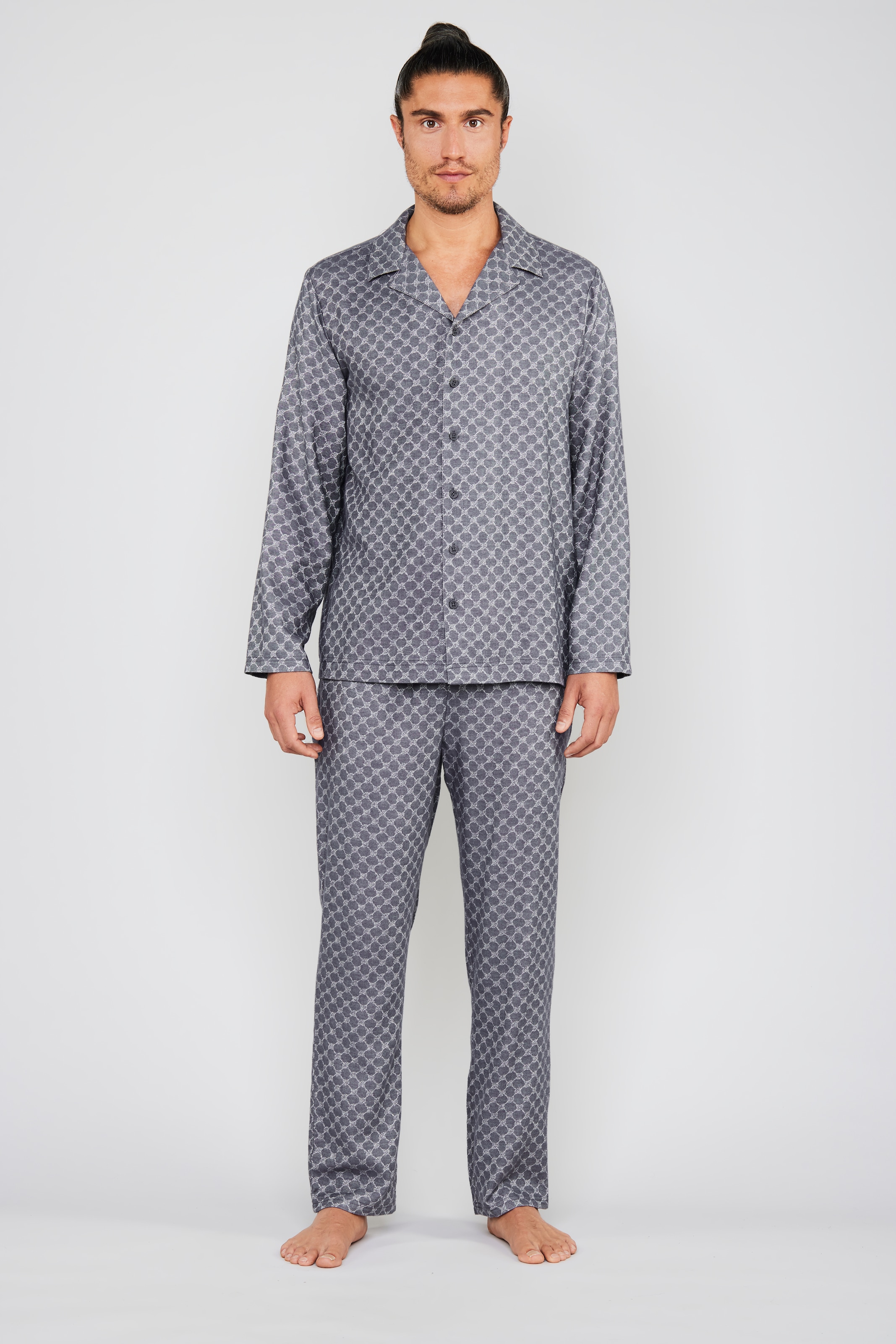 JOOP! Haut de pyjama »Relax«, Knöpfe, Baumwoll-Viskose-Mix, Langarm, Cornflower-Design
