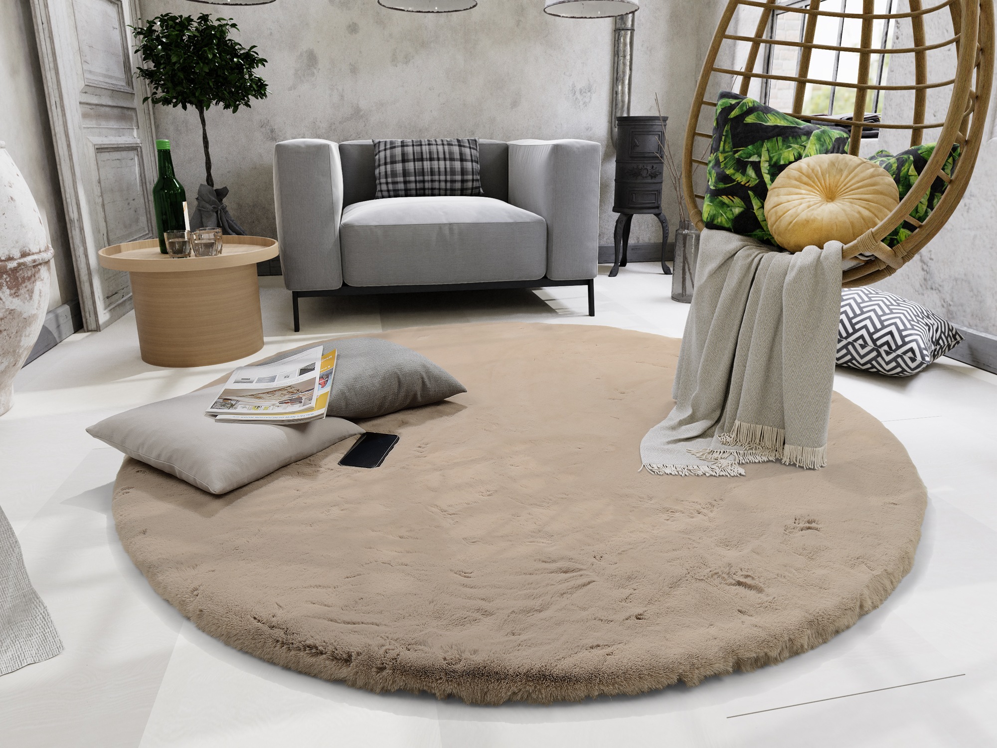 OCI DIE TEPPICHMARKE Teppich »ALISSA« rund 38 mm Höhe Kuschelig weicher Flor, Kaninchen Fell Haptik, getuftet