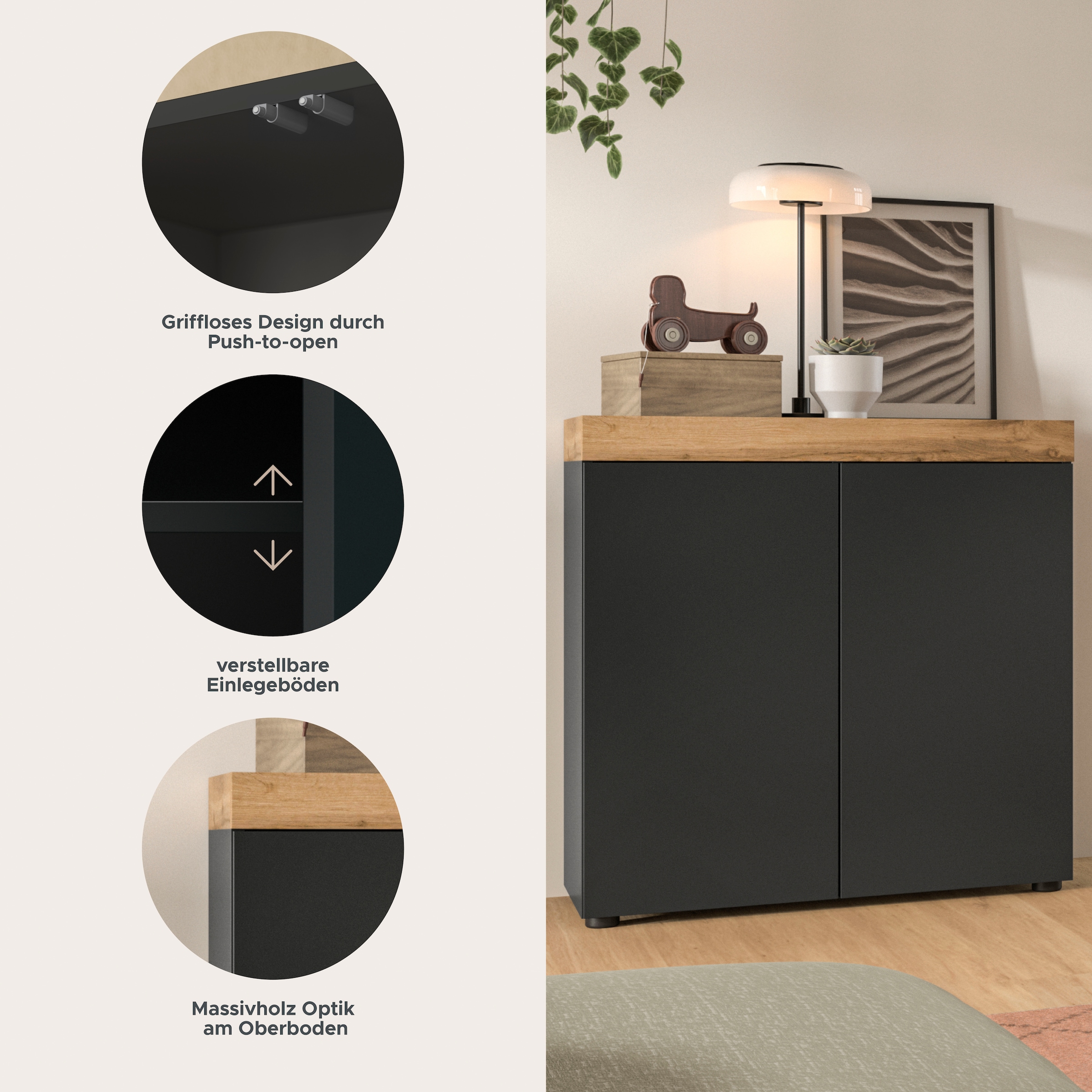 GOODproduct Commode »MAMBO, TOPSELLER!, Breite 77 cm, 2 Türen, 2 Einlegeböden« 1 cuis tlg. Commode, buffet, salon, chambre à coucher