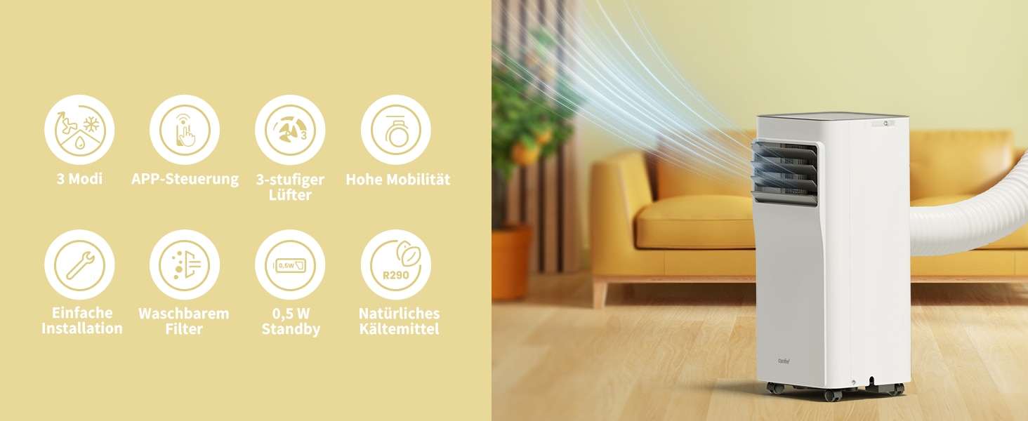 comfee 3-in-1-Klimagerät »»Easy Cool 9000« starker Luftstrom, App und Sprachsteuerung möglich« für Räume bis zu 33 m², mit Temperatursensor