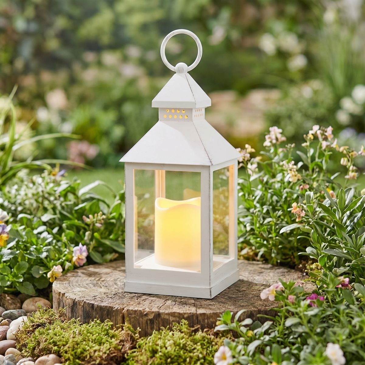 Ambiente Haus LED Aussen-Tischleuchte »Laterne antikweiss 24cm inkl LED Ke« 1 Stk. Warmweiss