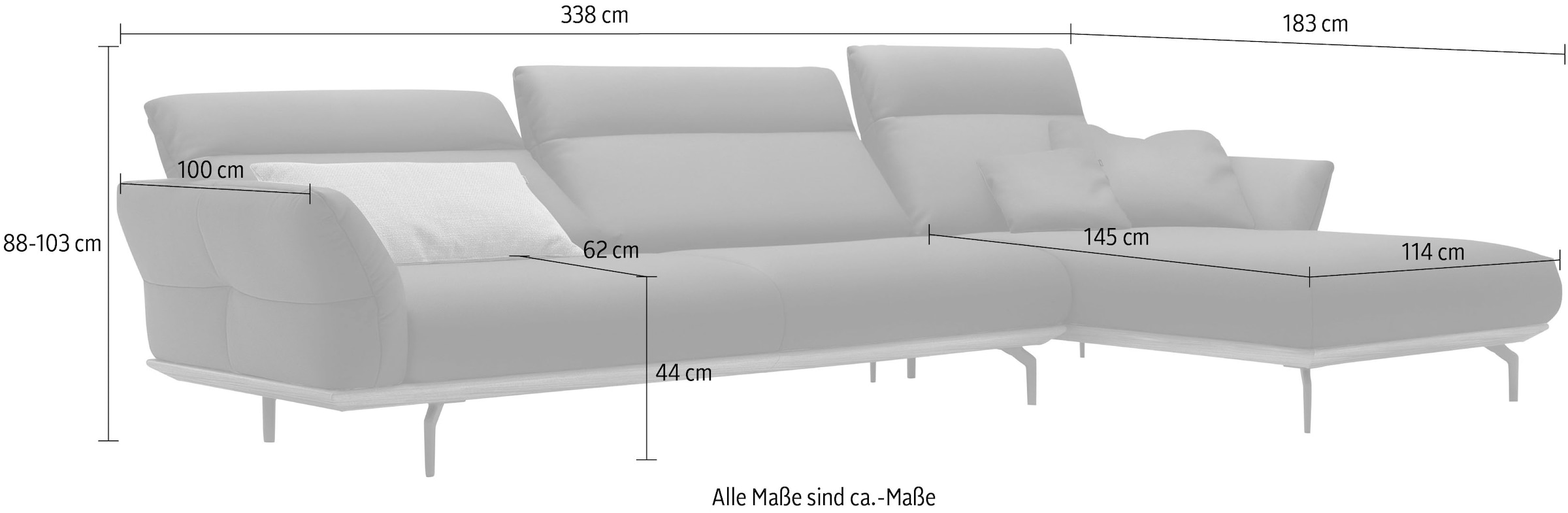 Creation BY ROLF BENZ Canapé d'angle »CR.460, Design-Sofa der Extraklasse, verstellbare Rückenlehne, L-Form« socle en chêne, pieds d'angle en gris ombre, largeur 338 cm