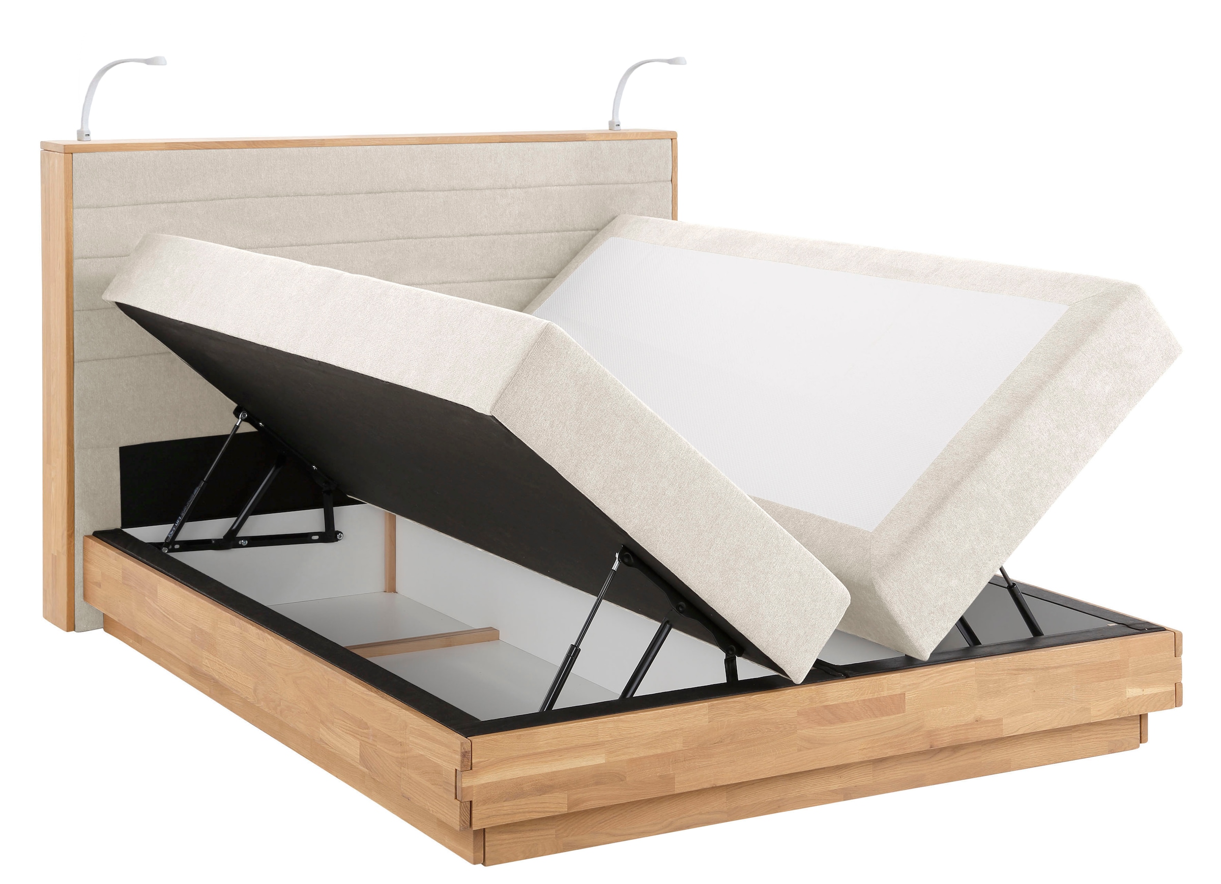 Home affaire Lit boxspring »CAVAN, mit Bettkasten, inkl. 7-Zonen-TTFK-Matratze H2-H4 und Topper« chêne, incl. coffre-lit & topper, différents degrés de fermeté (aussi H4)