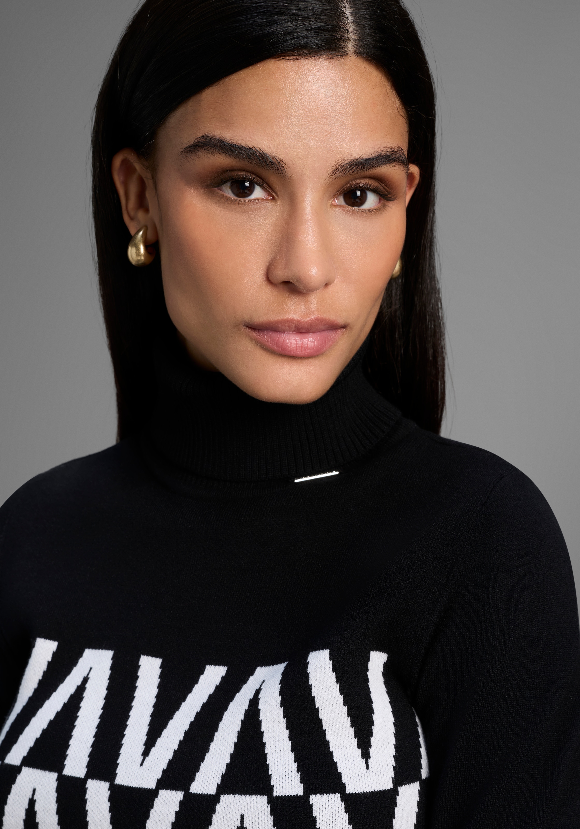 Bruno Banani Pull à col montant in grafischem Strickmuster - NEUE KOLLEKTION