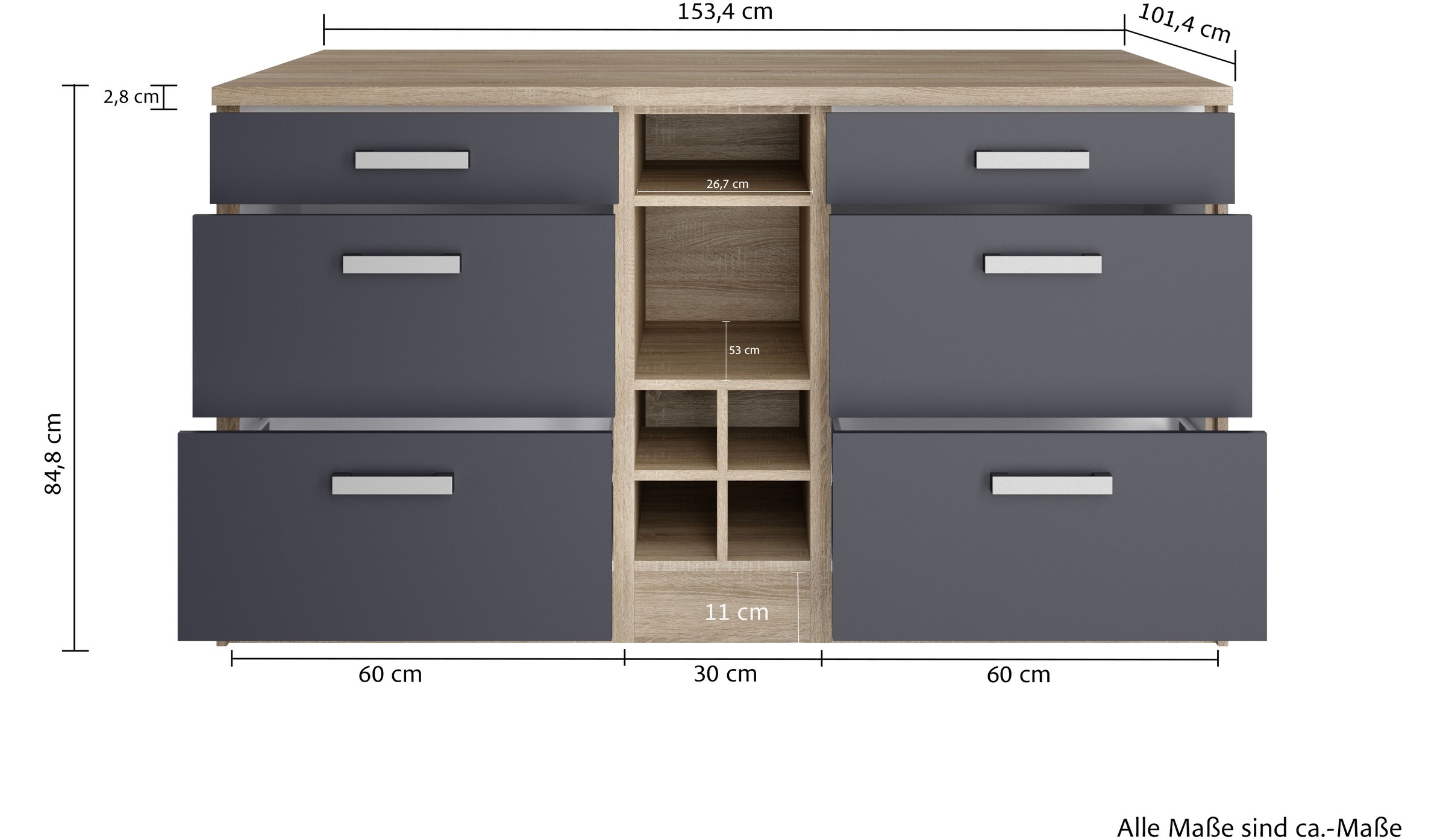 KOCHSTATION Ilot de cuisine »KS-Toronto« largeur 153 cm, façades MDF, casier à bouteilles