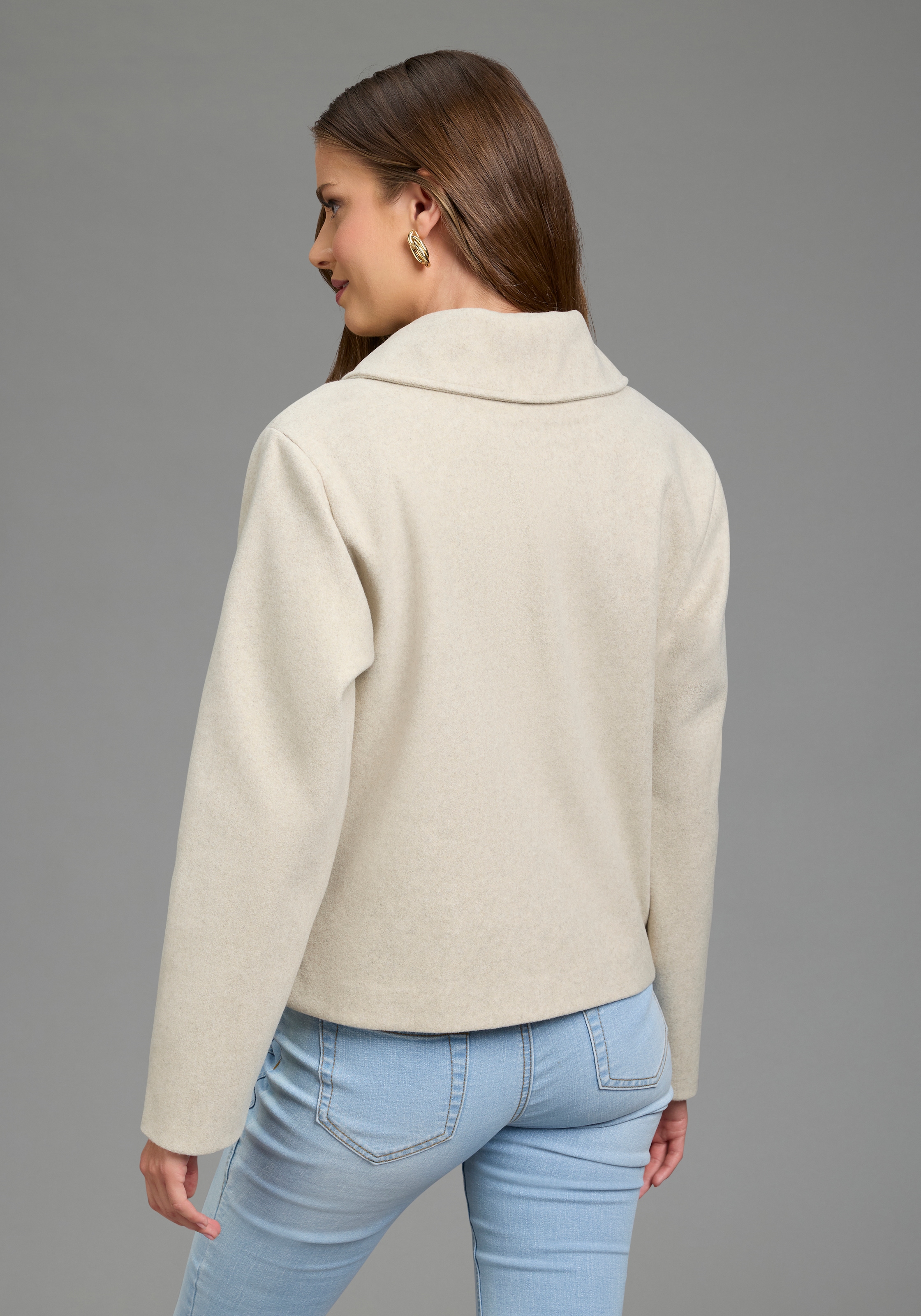 Laura Scott Veste courte veste de mi-saison aspect laine avec col teddy amovible