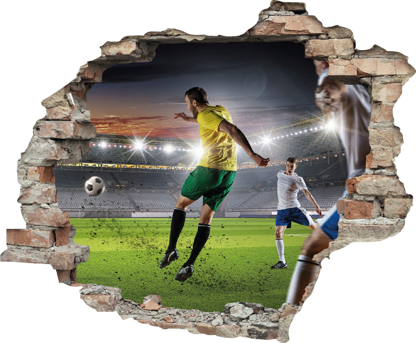 queence Autocollant mural »Fussball Schuss« Wandsticker, Wandbild, selbstklebend, 3D, Wanddurchbruch