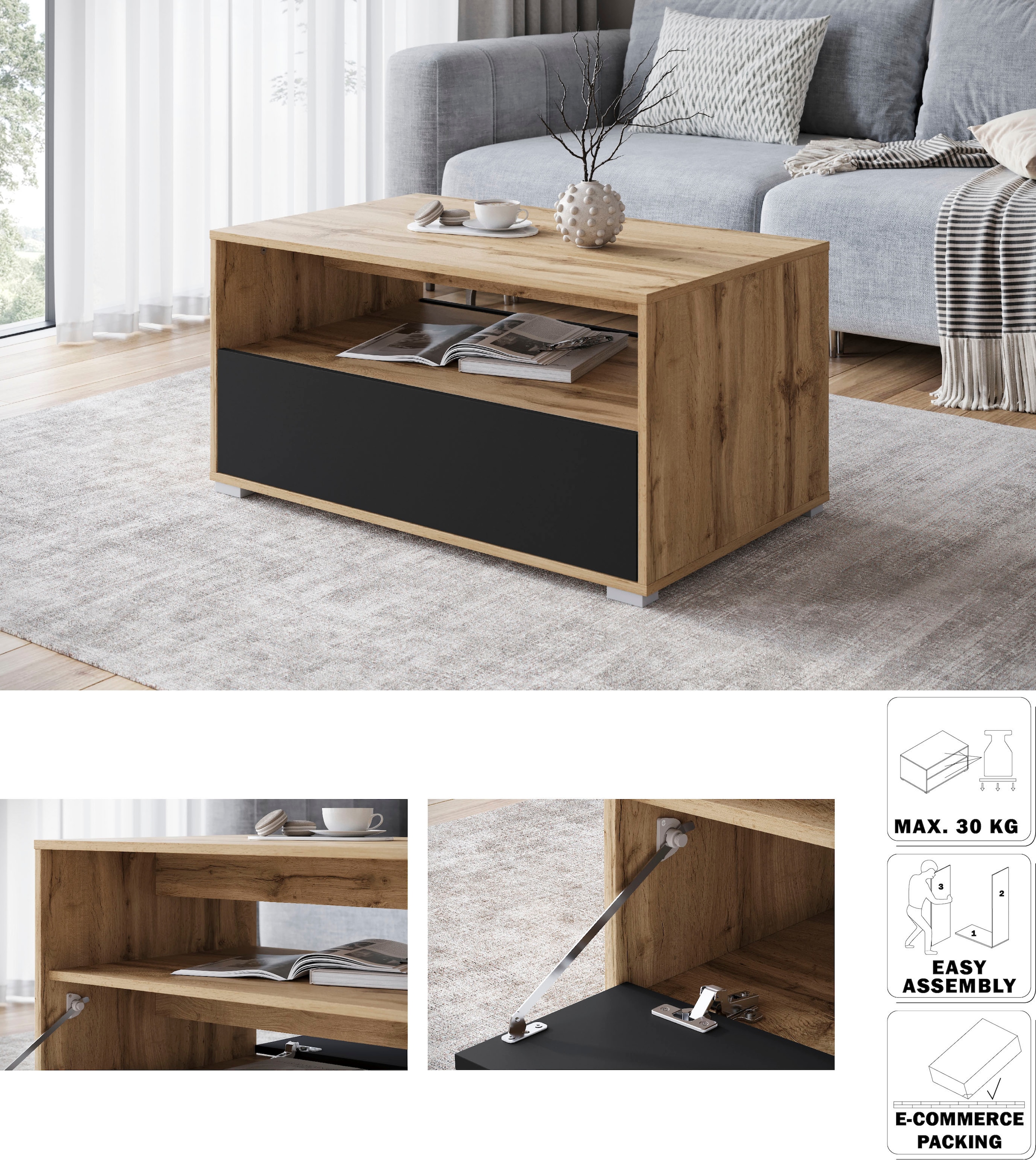 Home affaire Couchtisch »Kenia« 1 Stk. tlg. Rechteckiger Kaffeetisch, 90x55 cm, mit offenem und geschlossenem Fach