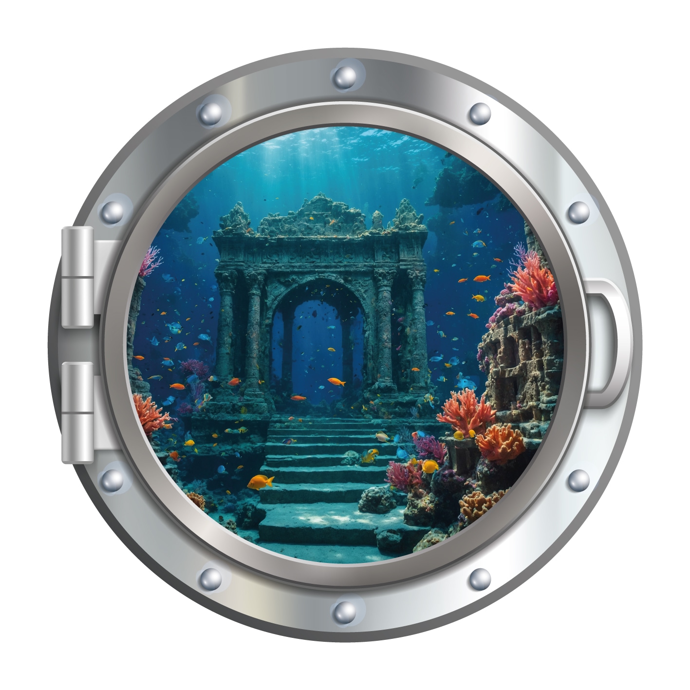 queence Autocollants muraux »3D Bullauge Illusion Unterwasserwelt Torbogen 40x40 cm« trou mural autocollant sous-marin
