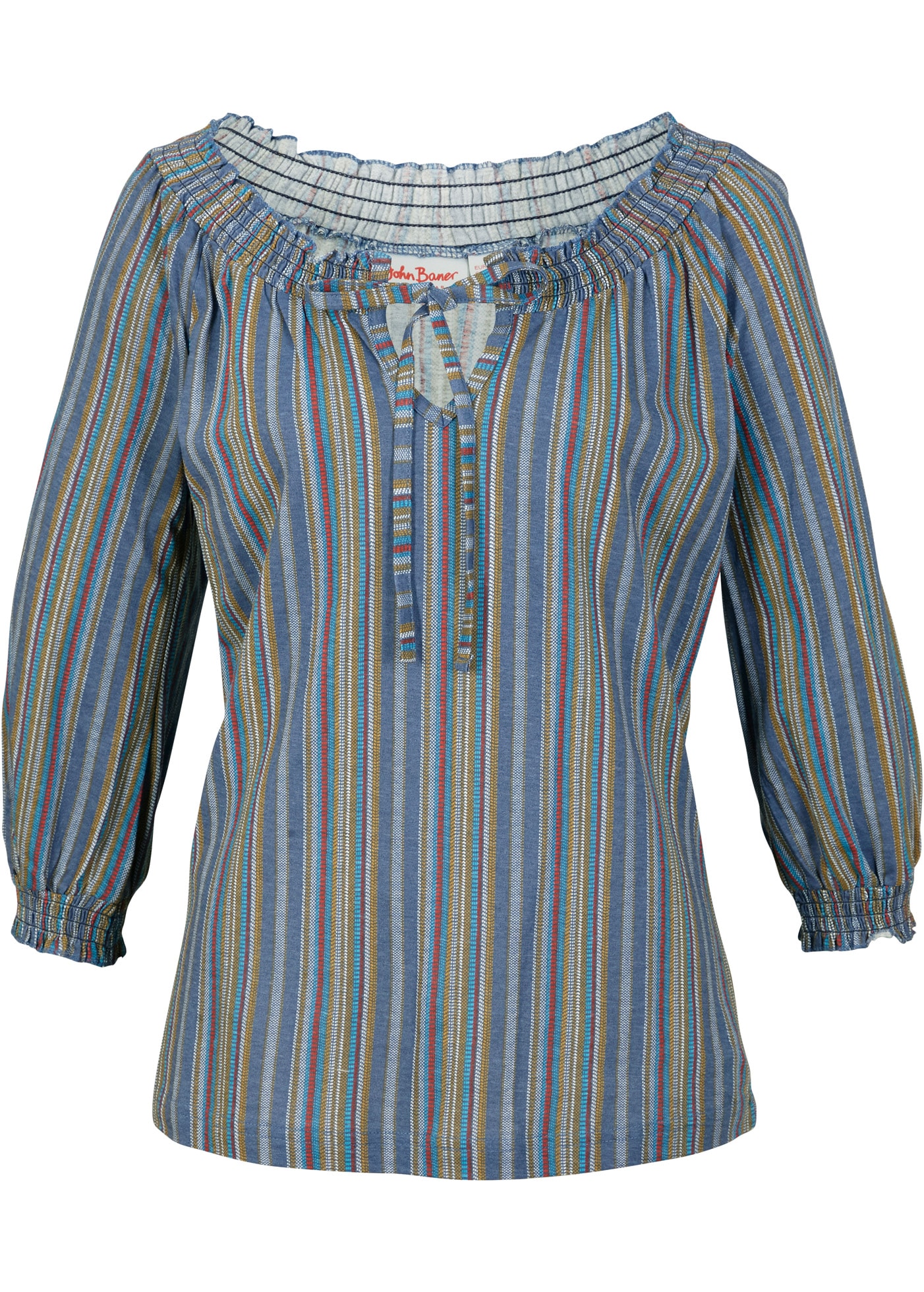 bonprix Tunikashirt »Shirt-Tunika 3/4-Arm, gestreift« 2 Stk. mit Streifen Muster und Rundhalsauschnitt mit Schleifenband