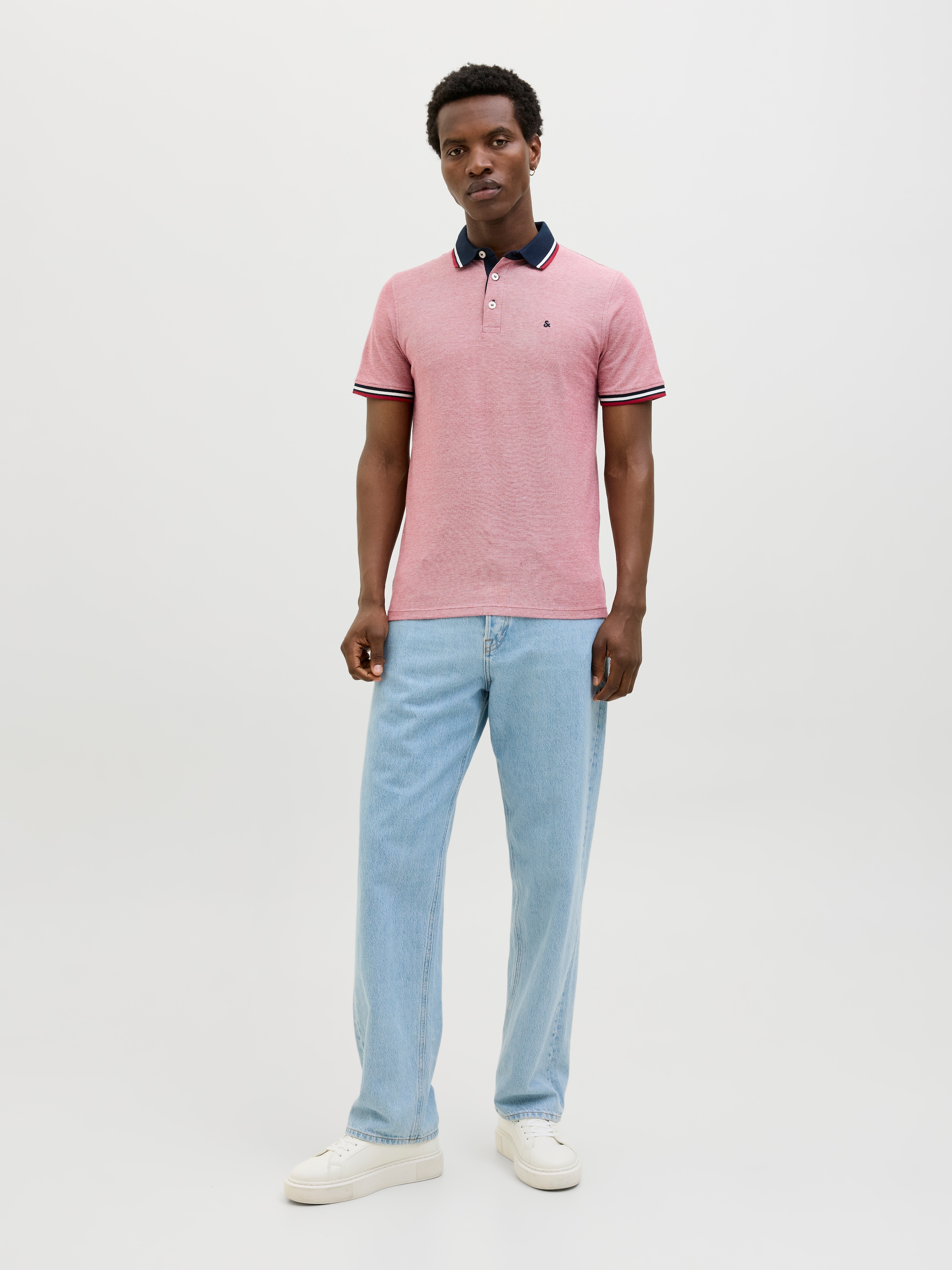 Jack & Jones Polo »JJEPAULOS im Doppelpack mit Logostickerei und Komfort« Paquet, 2er-Pack, 2 cuis unifarben mit Farbeinsatz, modisch, schmal, Baumwolle, Polokragen