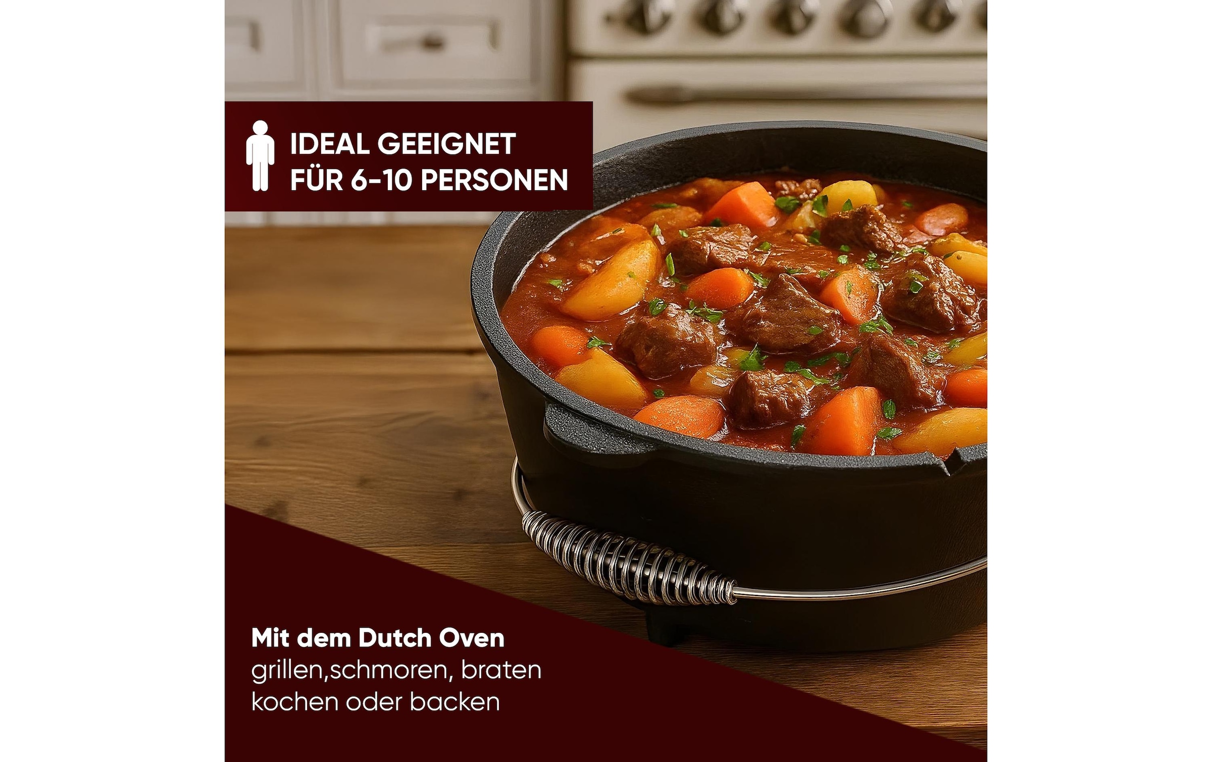   Grilltopf »Gusskoenig Dutch Oven Set 9 l mit Deckelheber, Bürste« Gusseisen Set mit 2in1 Deckelheber und Reinigungsbürste