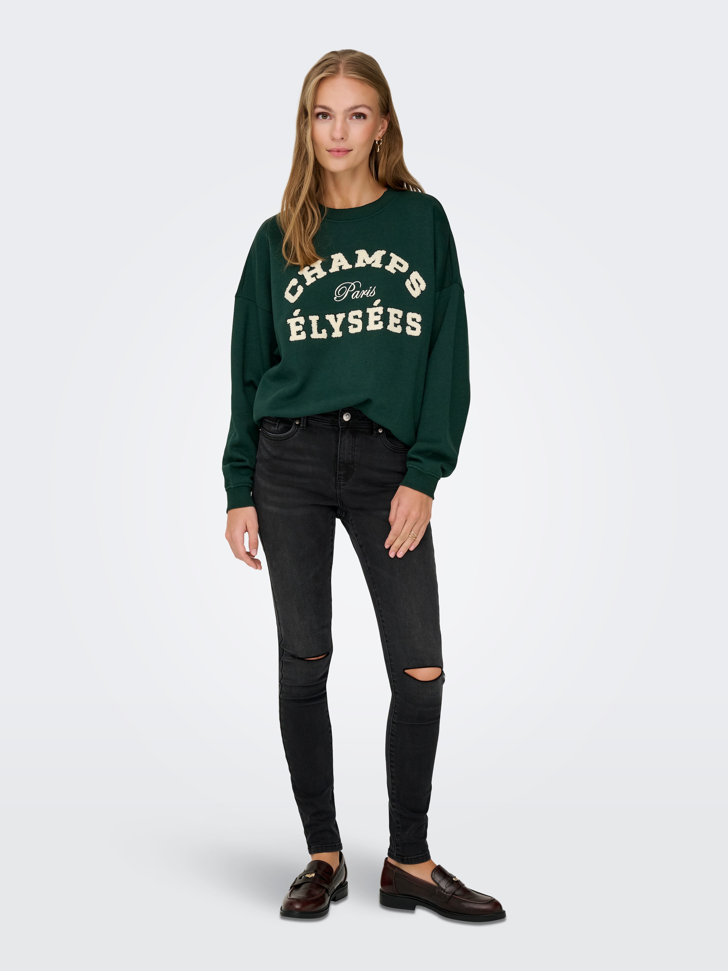 JDY Sweat-shirt »JDYMESA L/S O-NECK EMB SWEAT JRS NOOS«, mélange coton, coupe régulière

