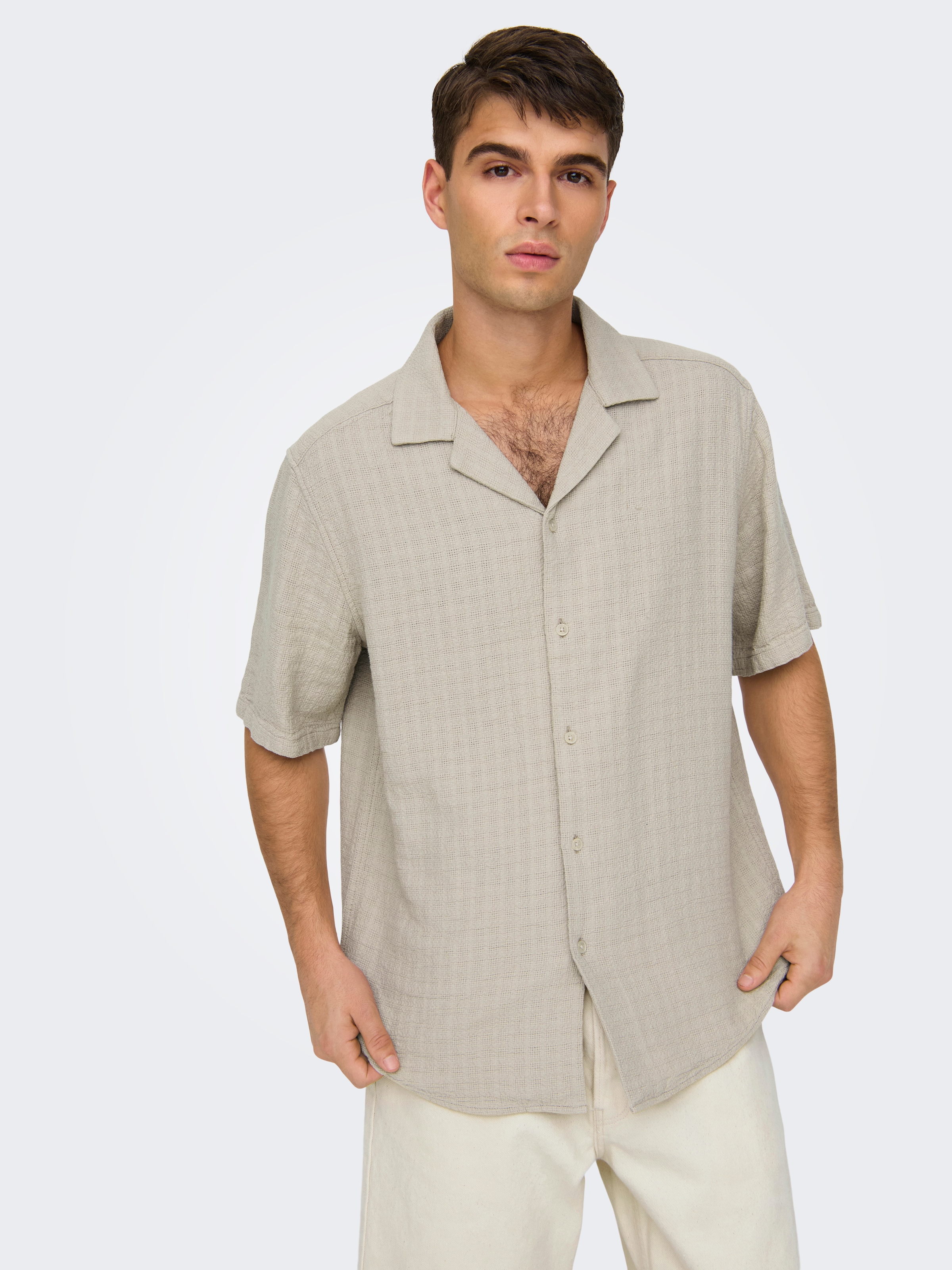 ONLY & SONS Kurzarmhemd »ONSLATHAM RLXSS RESORT LINEN STRUC 0257« Viskose mit Leinen, normal geschnitten