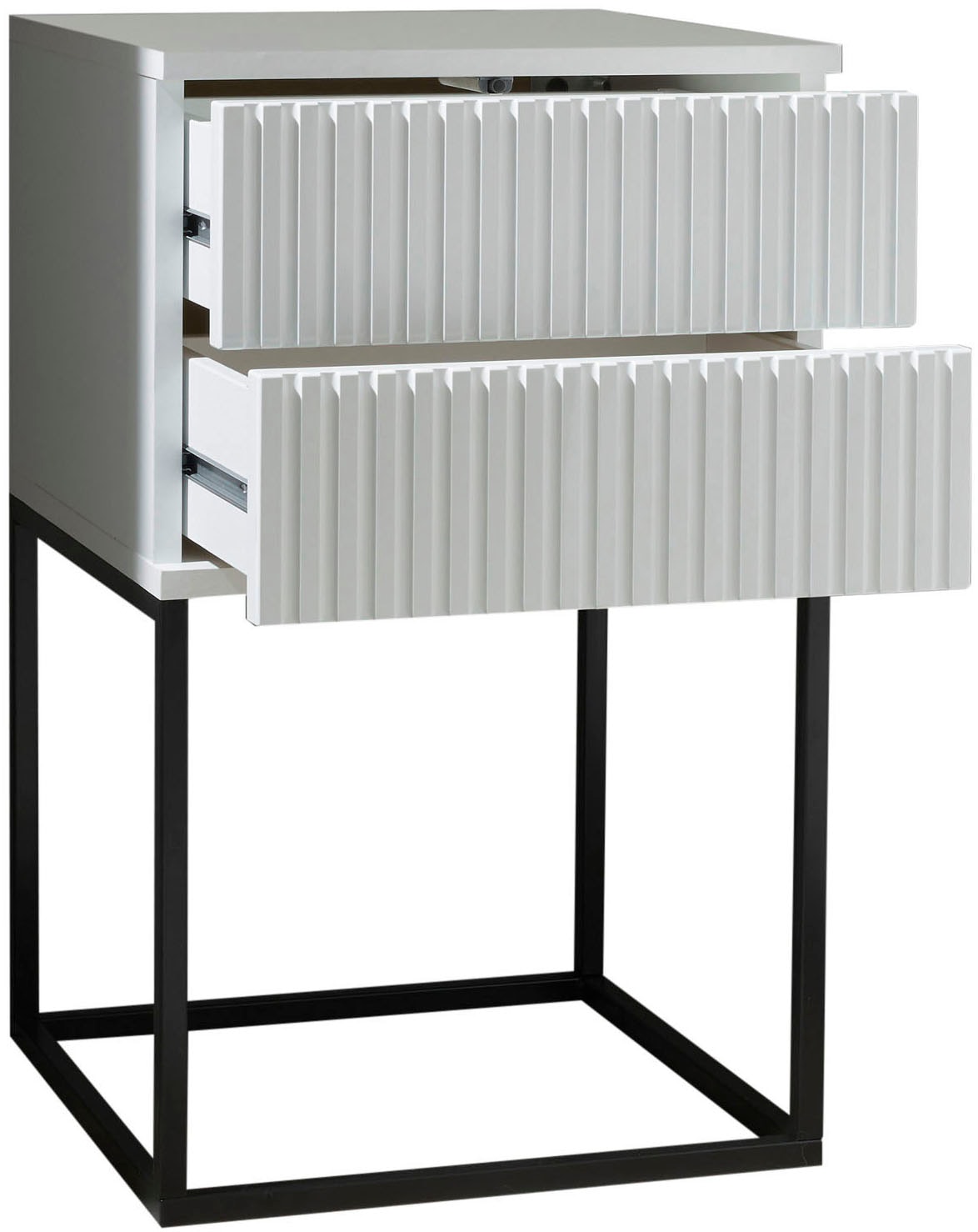 Schlafkontor Table de nuit »Marle Nachtkonsole, Nachtkästchen auf Metall-Fussgestell« Schubkasten in Rillenoptik auf schwarzem Metallgestell