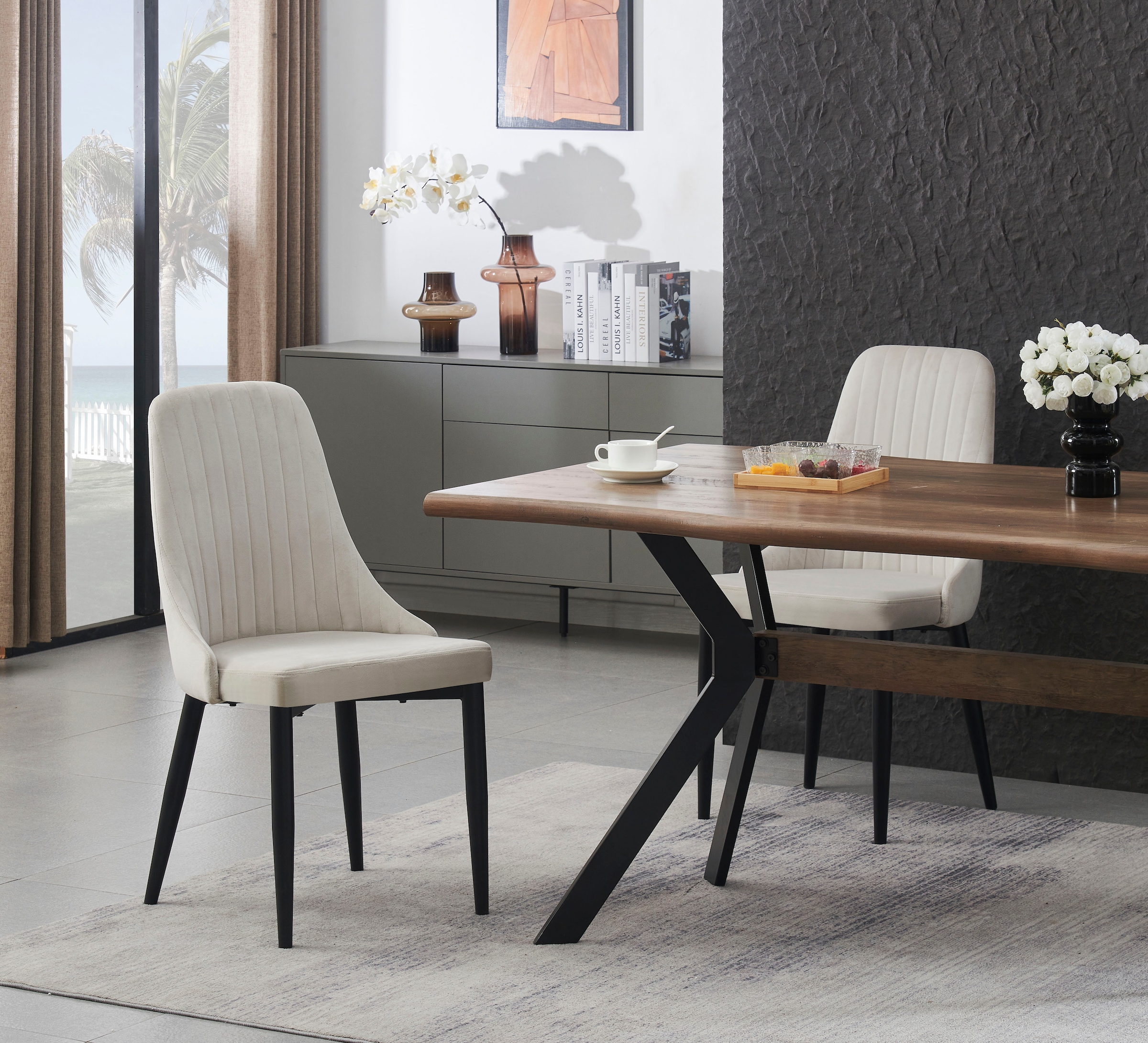 Home affaire Chaise de salle à manger »GARNBY, 2er Set, mit Metallgestell in matt schwarz« (Set) 2 cuisin verschiedenen Farben, Belsatbarkeit pro Stuhl 120 kg, Velour Stoff