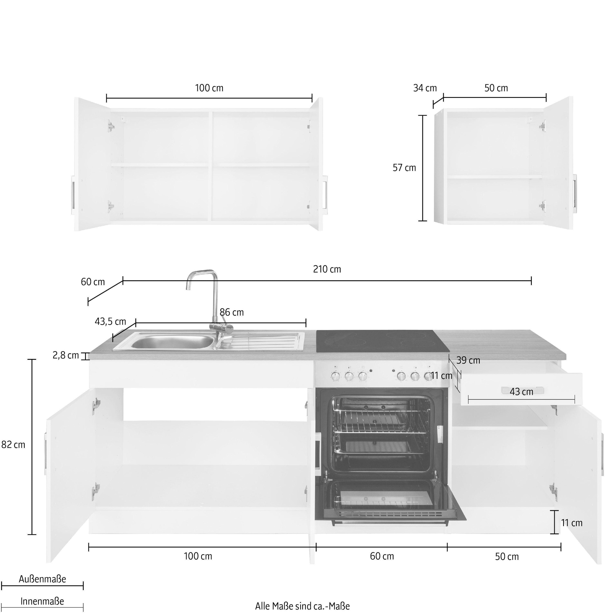 KOCHSTATION Kitchenette »KS-Gera« largeur 210 cm, au choix avec set de cuisinière électrique, avec plan de travail