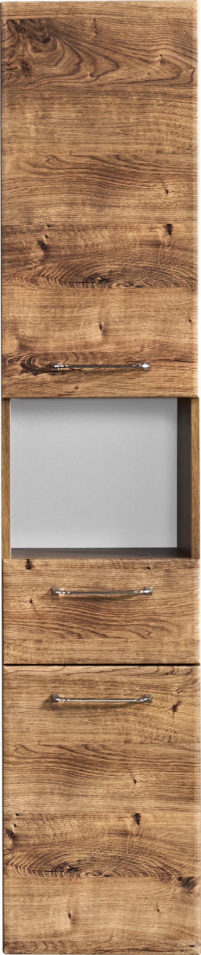 Saphir Armoire haute »Quickset Badschrank 35 cm breit, 2 Türen, 1 Nische, 1 Schublade« armoire haute de salle de bain avec amortisseur de porte, poignées chrome brillant