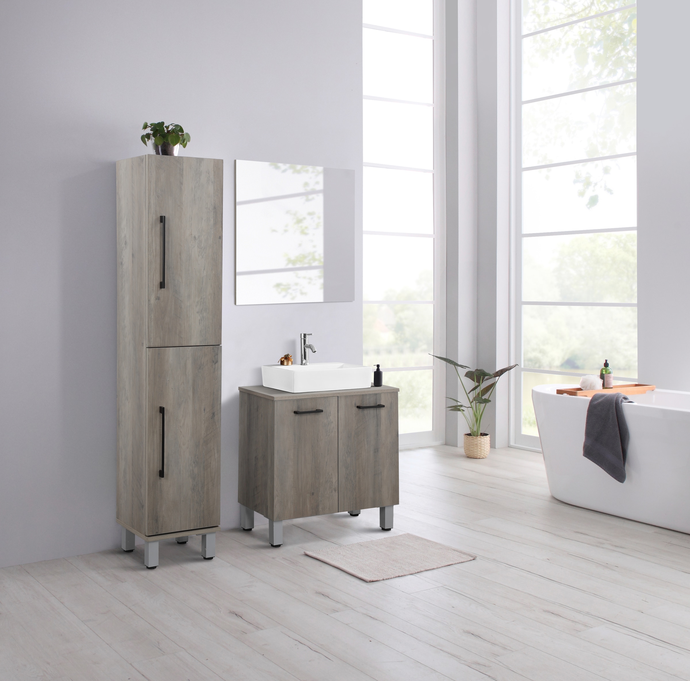 welltime Armoire sous lavabo »Florenz,Breite 60cm, 2 Tür, 2 Fächer, mit Siphonausschnitt, MDF-Front« in verschiedenen Farben erhältlich, Badmöbel, Badschrank, Kommode, Bad