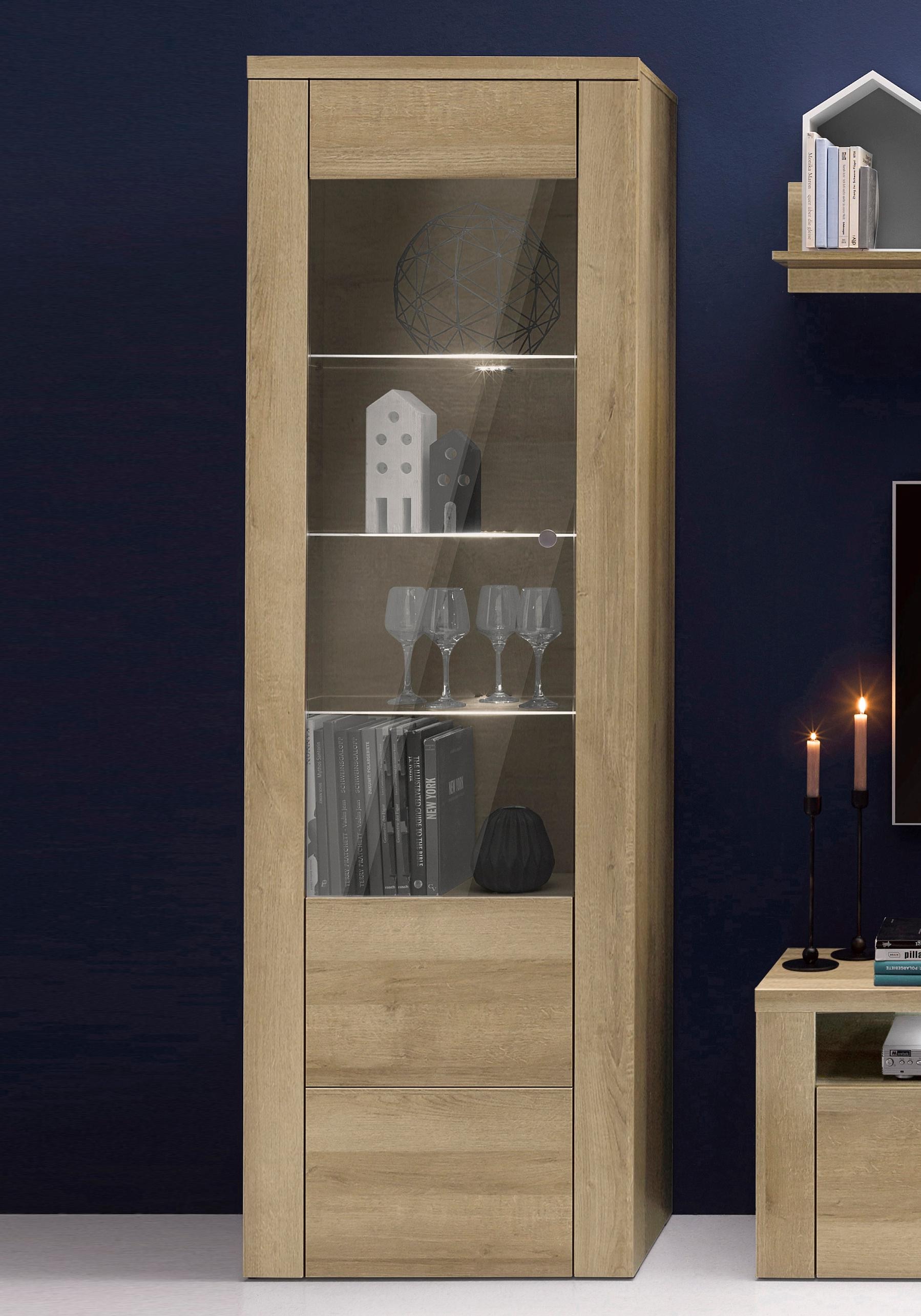 Home affaire Vitrine »Larona, zeitlose Glasvitirne, Hochschrank Höhe 205,6 cm« Stauraumvitrine mit dekorativer Rahmenoptik,