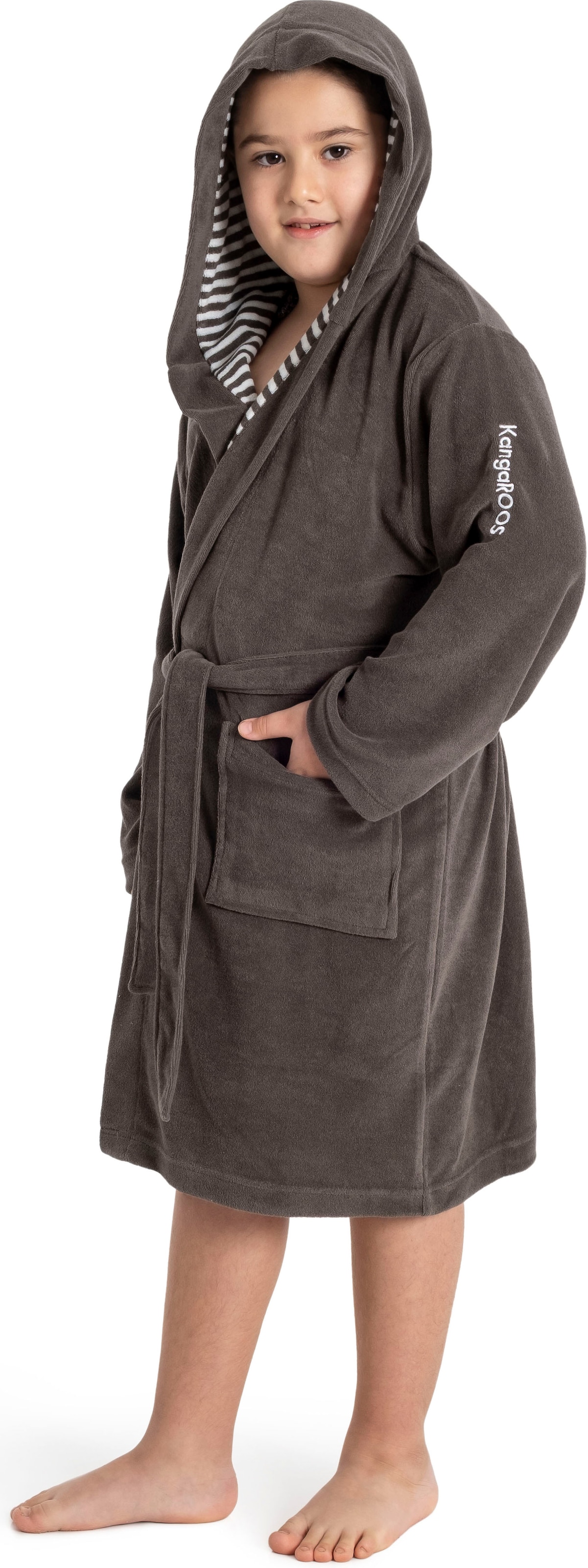 KangaROOS Kinderbademantel »Dalia, Ideal für Zuhause, Schwimmbad oder im Urlaub« 1 Stk. Uni-Farben mit Streifen