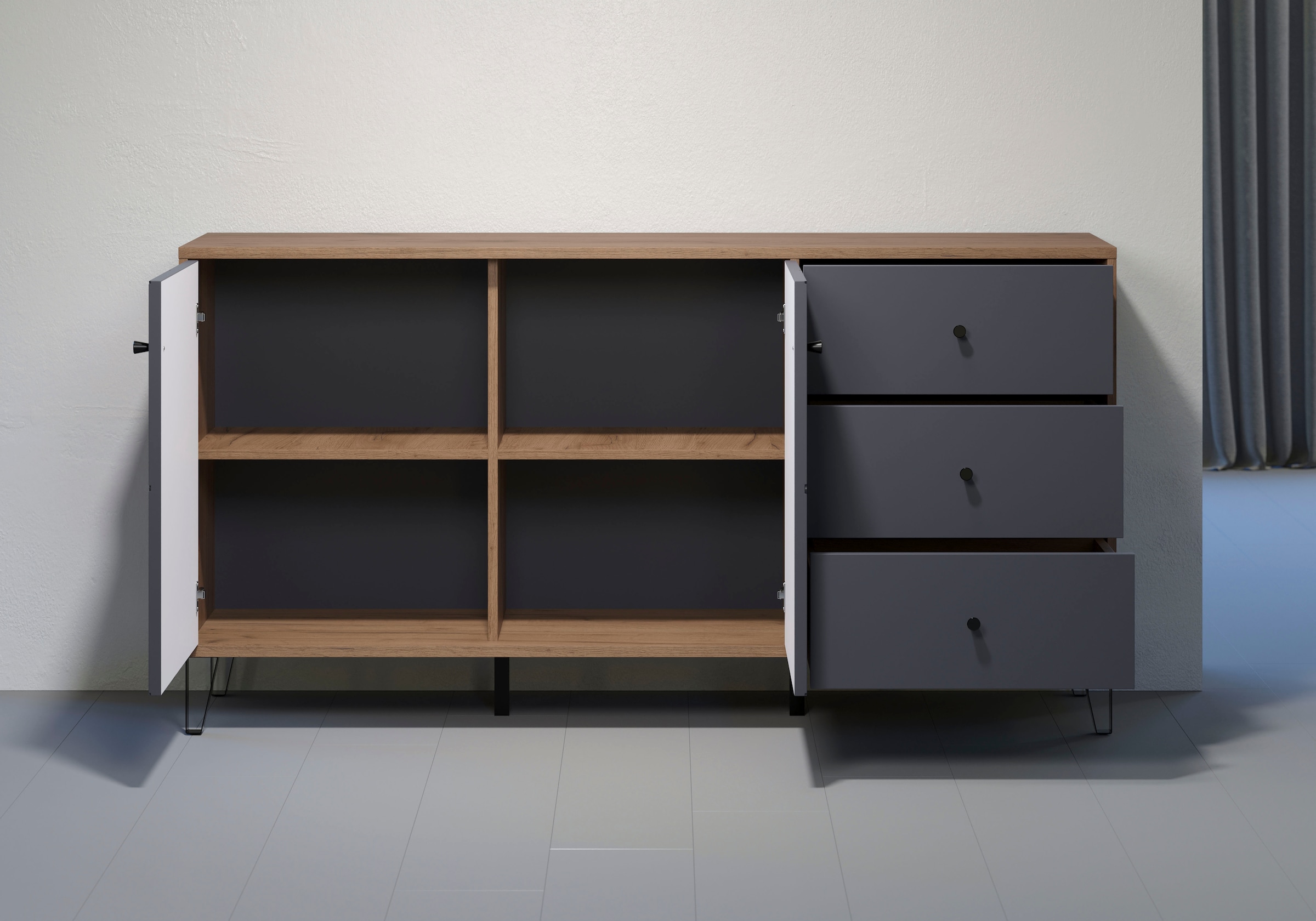 Home affaire Buffet »Molveno« 1 cuis tlg. Sideboard, 2 Türen, 3 Schubkasten & Soft-Close - (B/T/H) 183/40/76 cm