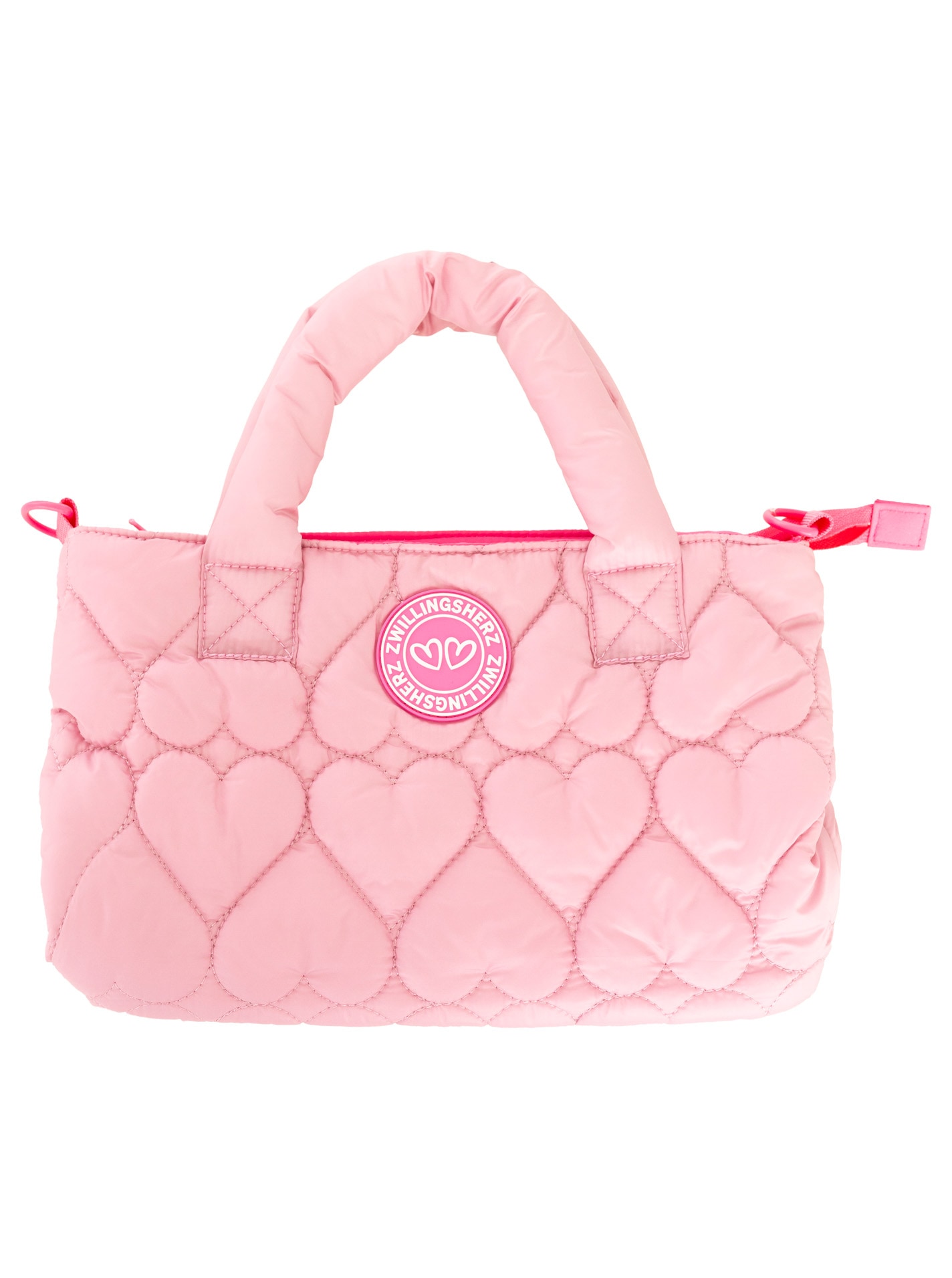 Zwillingsherz Sac de transport »"Herzsteppung"« piqûre cœur, bandoulière rose amovible, patch logo rose