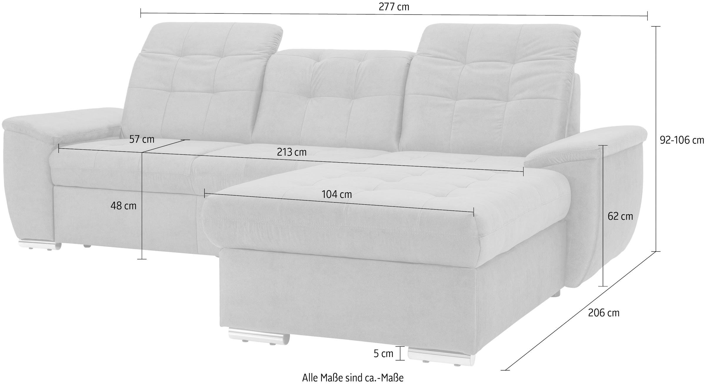 exxpo - sofa fashion Canapé d'angle »Derby Inkl. Kopfteilverstellung, wahlw. Bett & Bettkasten, L-Form« EXTRA an Komfort zum Relaxen, Entspannen und Wohlfühlen