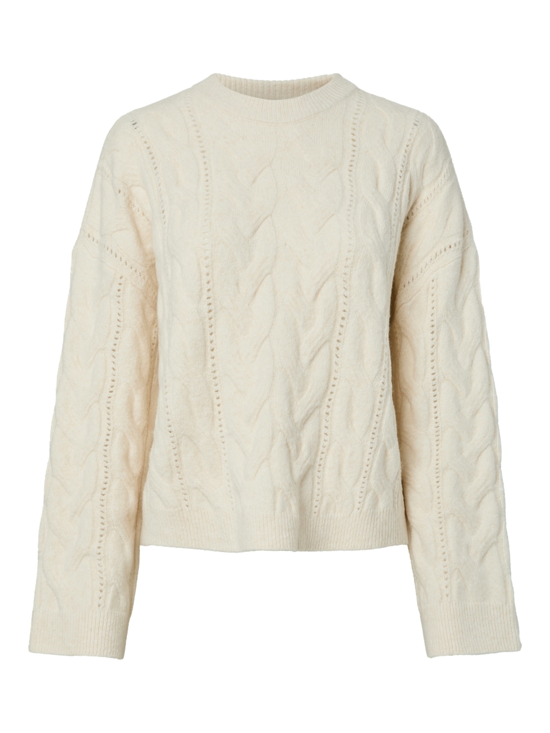 pieces Pull en tricot »PCKATHY LS O-NECK CABLE KNIT NOOS BC« Mélange de matériaux, motif en tricot torsadé