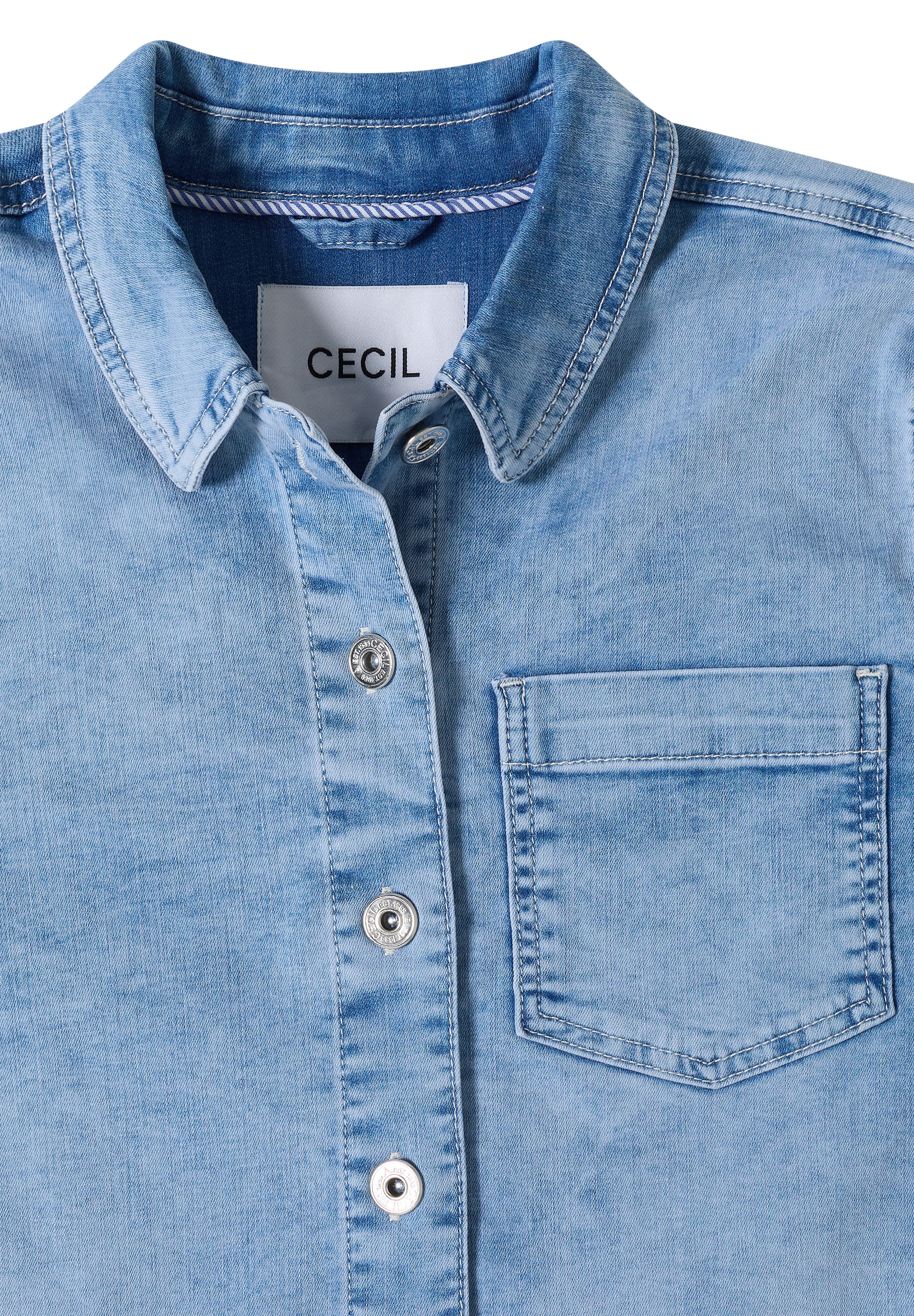 Cecil Veste en jean ohne Kapuze Kurzarm Jeans-Overshirt mit Knopfleiste