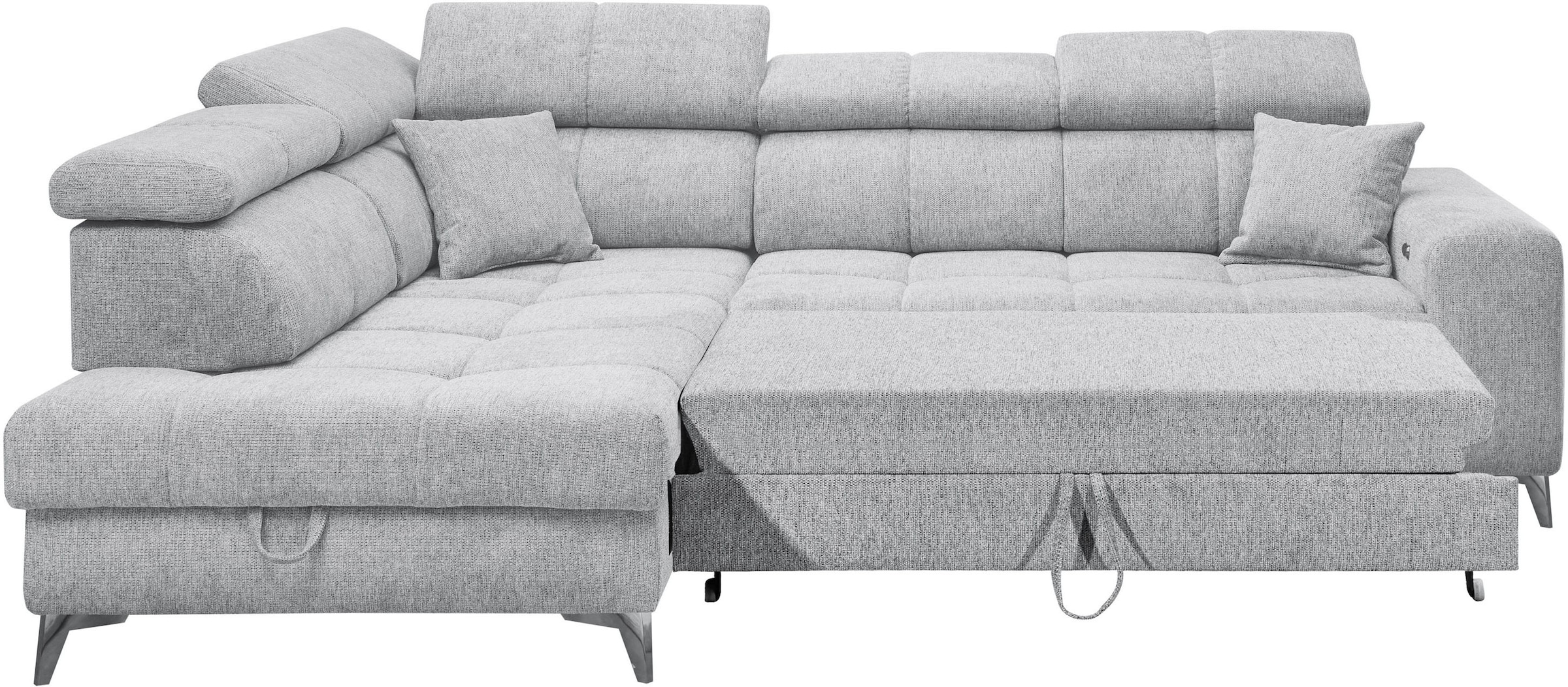 ED EXCITING DESIGN Canapé d'angle »Sydney L-Form« mit Bettfunktion, Bettkasten, Kopfteilverstellung & 2 Zierkissen