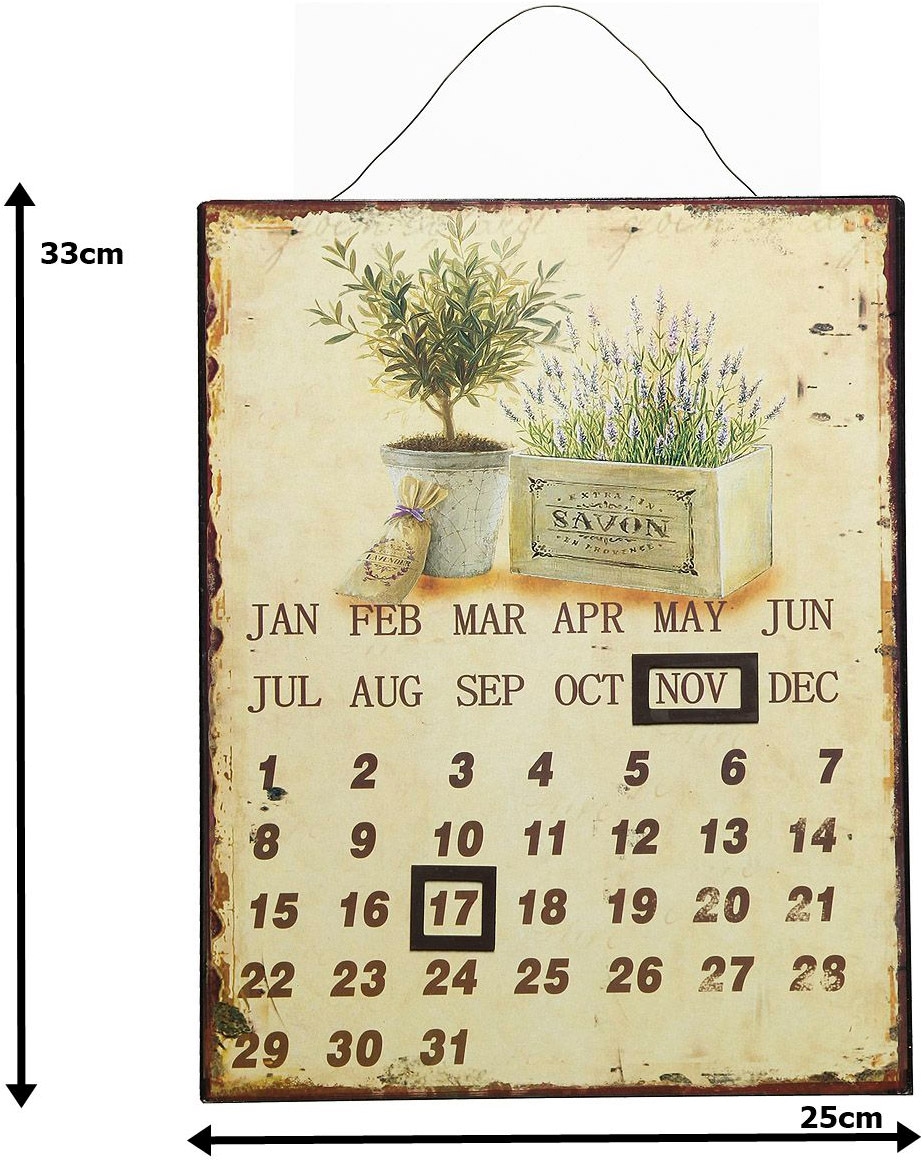 Ambiente Haus Bild »Metallbild Kalender - Lavendel 25x33cm« Blumen 1 Stk. tlg. Jahreskalender mit verstellbaren Magneten
