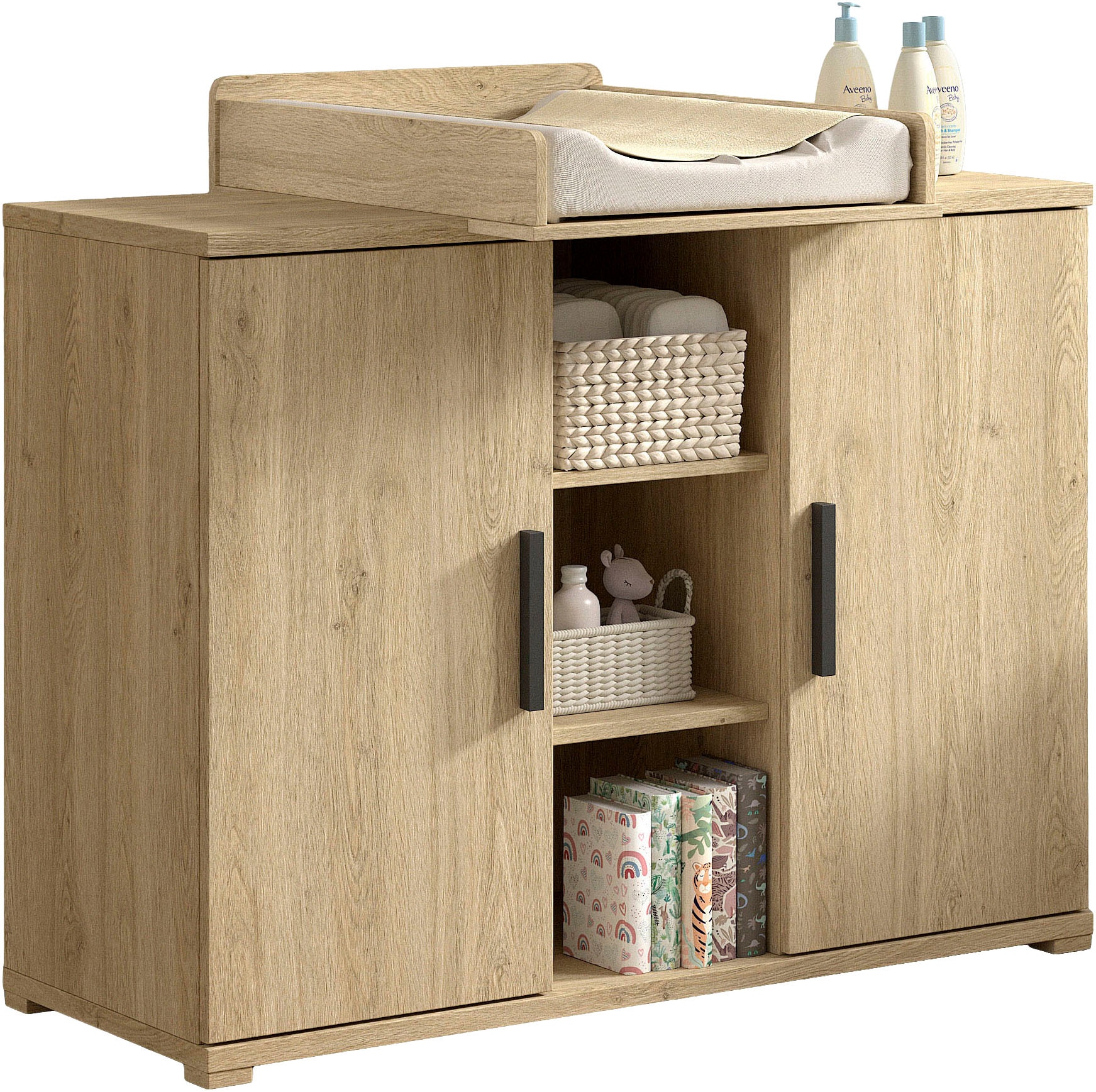 Vipack Commode à langer »SAM mit 2 Drehtüren u. offenen Fächern (Soft-Close) und viel Stauraum« bis 15 kilos surface décor chêne facile d'entretien 115,5 cm