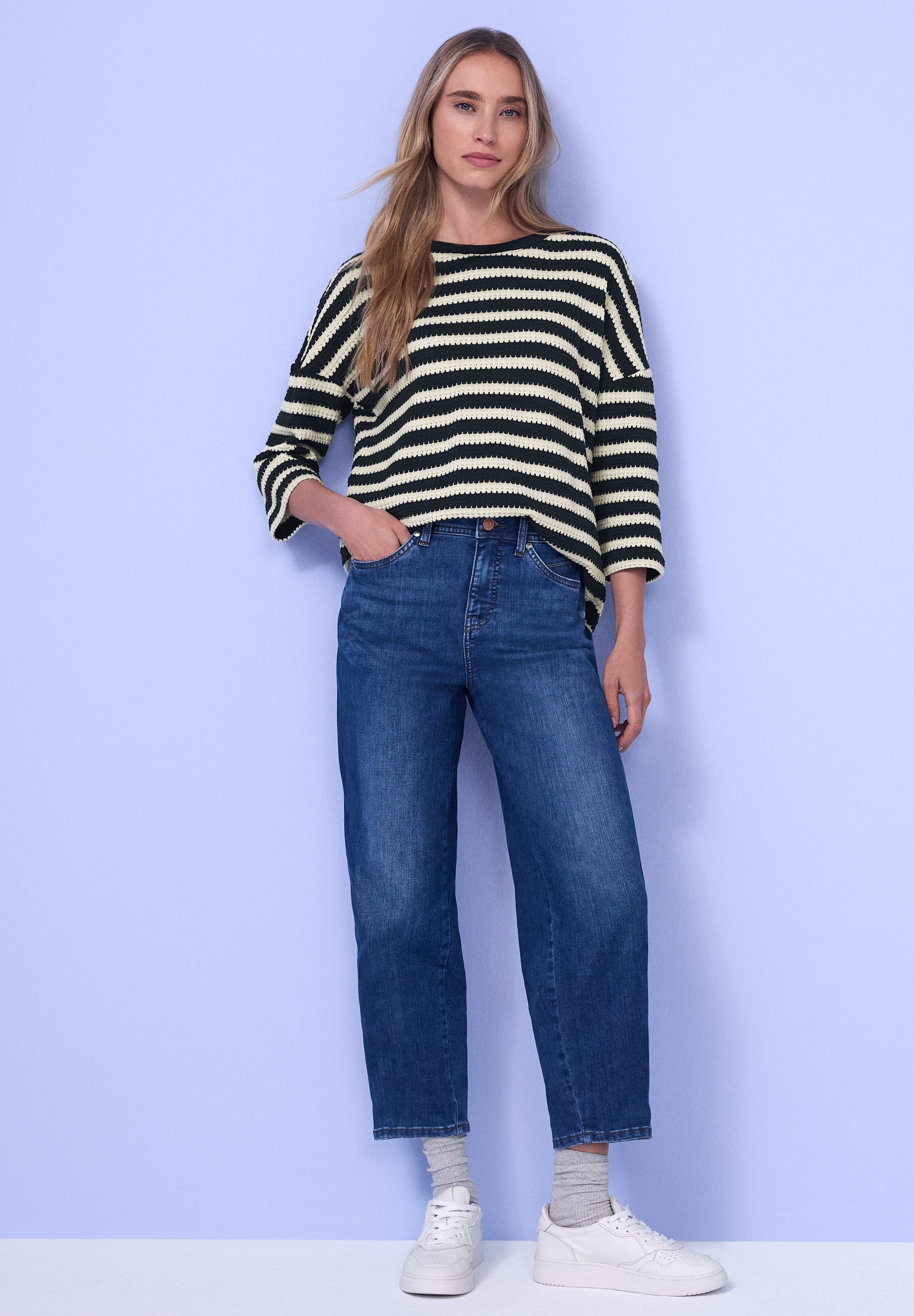 STREET ONE T-shirt à manches 3/4 Strick-Look Shirt mit Streifenmuster