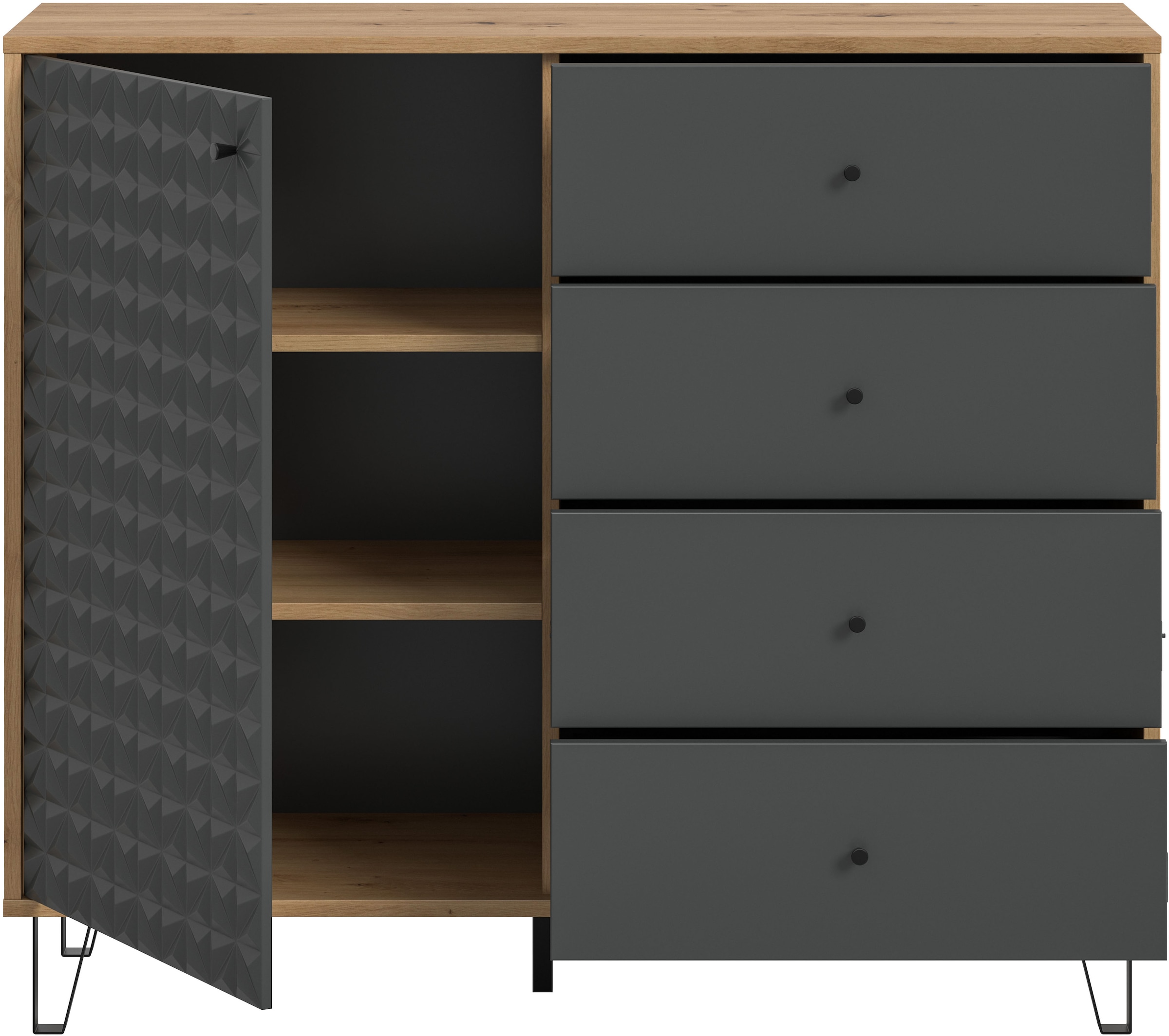 Home affaire Buffet haut »VICENZA, Breite 110cm, 1 Tür, 2 Einlegeböden, 3 Fächer, 4 Schubkästen« commode, armoire, buffet, table, meuble de salon