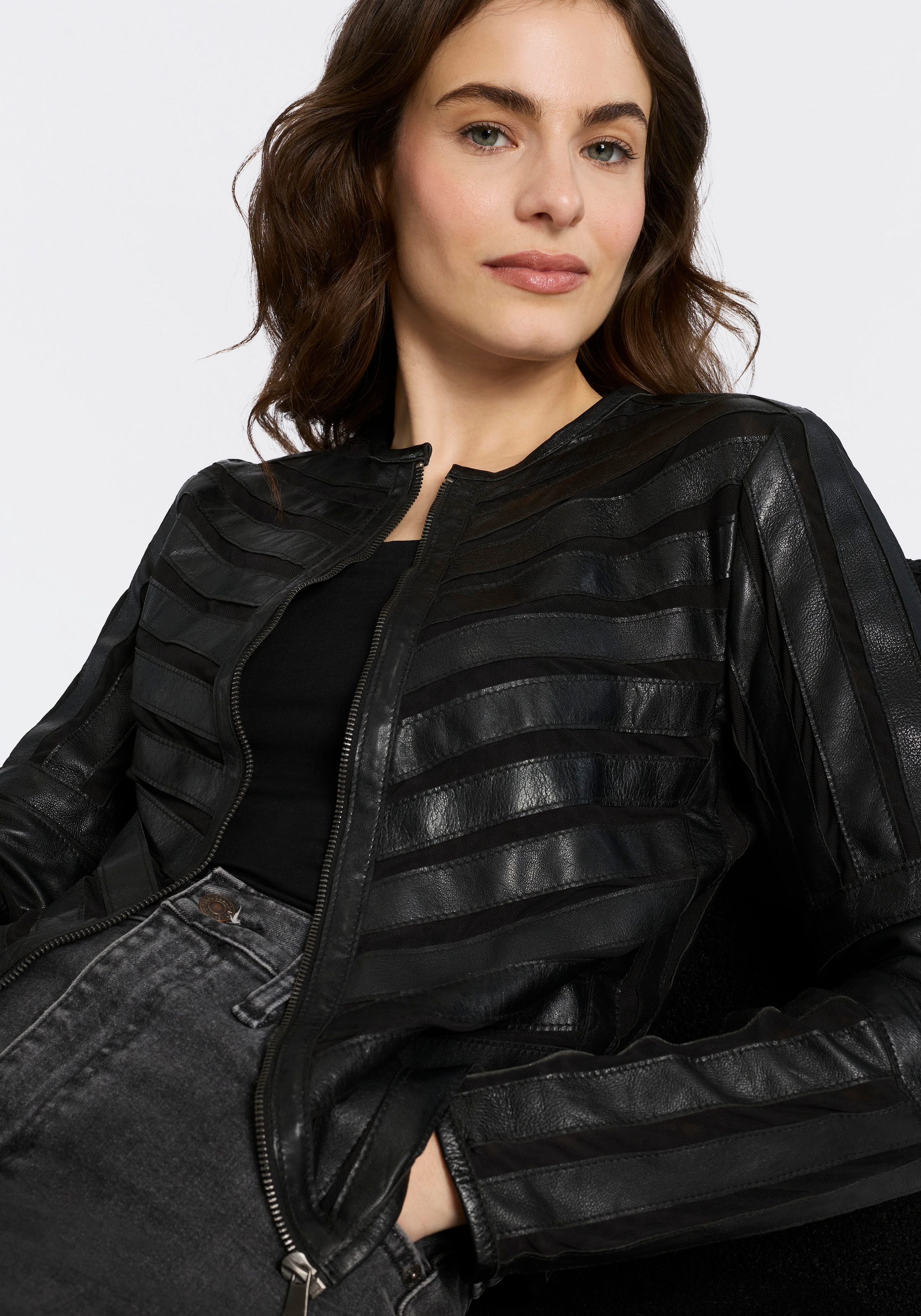 Mauritius Lederjacke »MWSuri« im Materialmix, Mesh-Einsätze