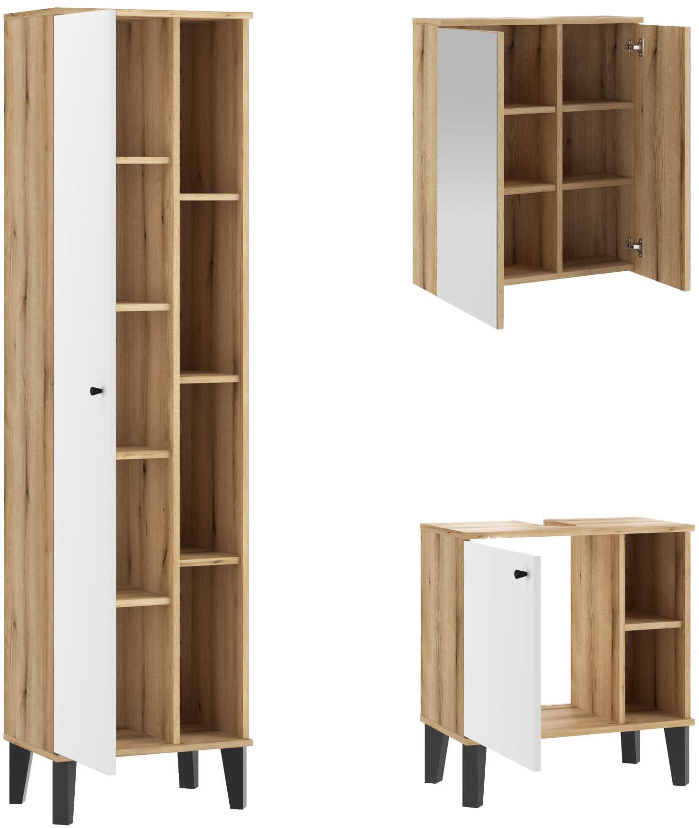 Home affaire Ensemble de meubles de salle de bain »OSLO, Bad im skandinavischen Design, 3-teiliges Badezimmer« Set, 3 cuis tlg.