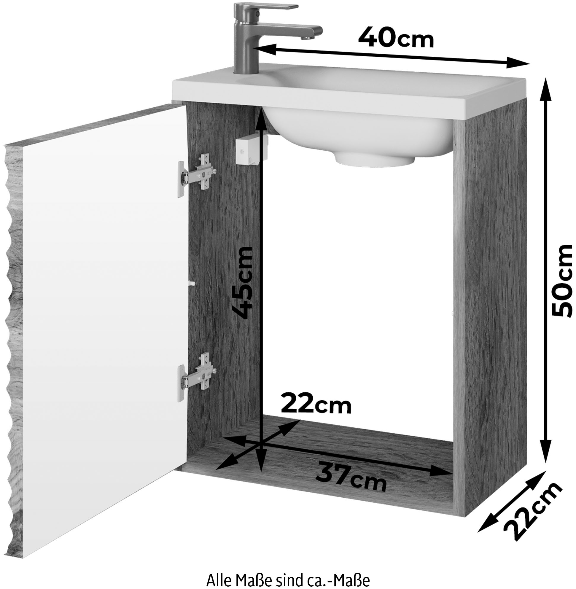 welltime Waschtisch »Canada« 2 Stk. tlg. Badmöbel Wellenstruktur, Breite 40cm Gästebad Waschtisch mit Becken