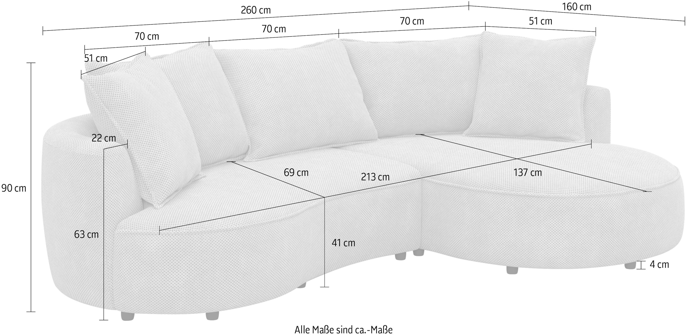 COTTA Canapé d'angle »Sana L-Form, Breite 260 cm« Loungesofa mit Wellenunterfederung