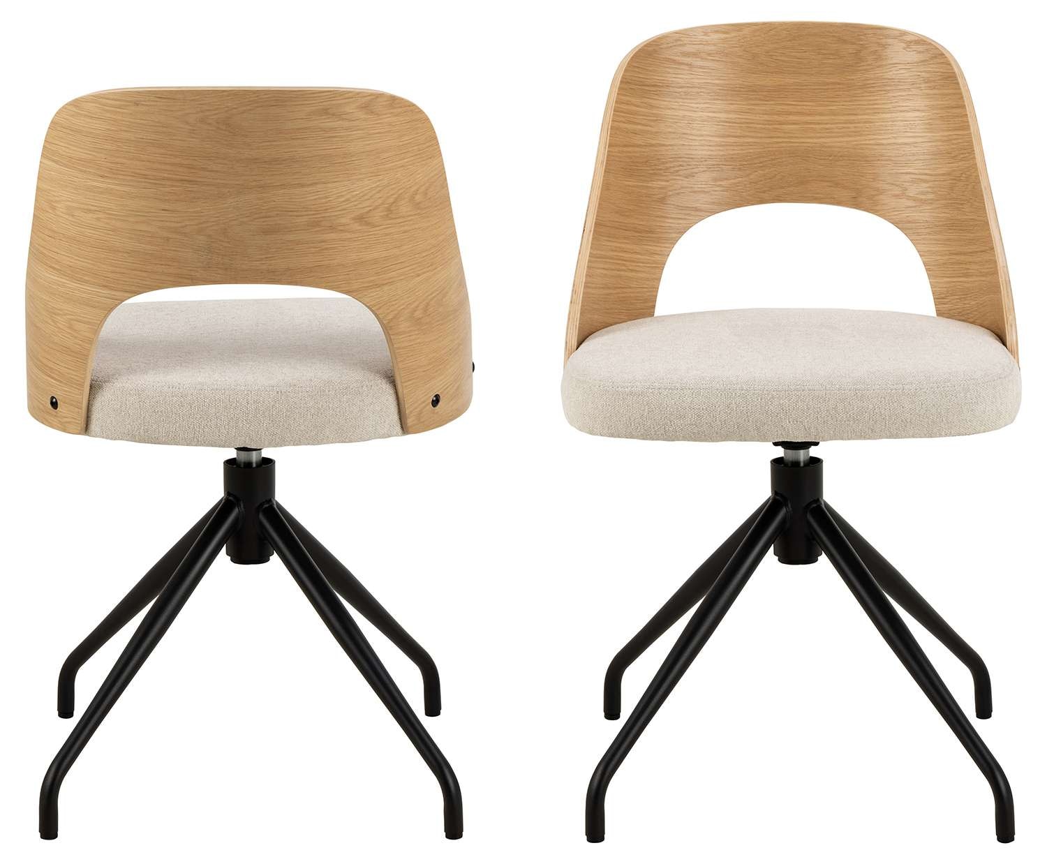 ACTONA GROUP Chaise de salle à manger »Lucy« () Tissu beige, dossier en placage chêne, piètement étoile 4 branches noir, pivotant