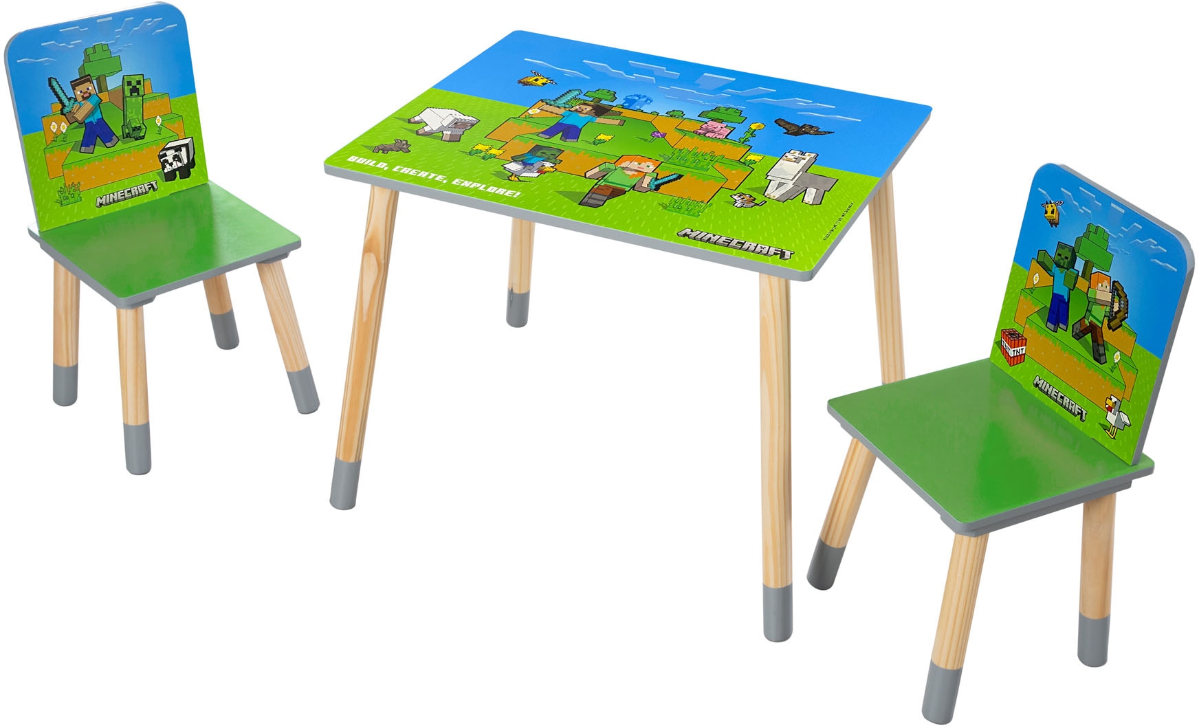 Phoenix Ensemble de sièges pour enfants »Minecraft Sitzgruppe« 3 pièces tlg. ensemble table avec 2 chaises
