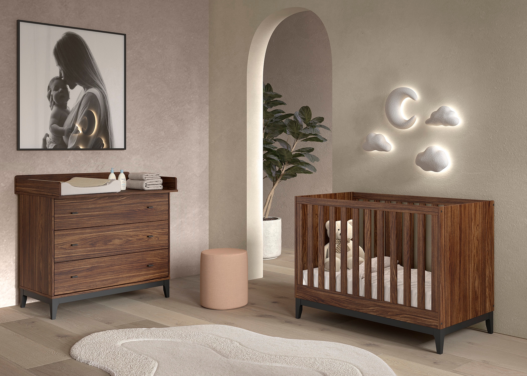 Vipack Ensemble de meubles pour bébé »Ilyas, das perfekte Set für Ihr Kinderzimmer« 3 tlg. Pflegeleichte Oberfläche, Nussbaum Dekor