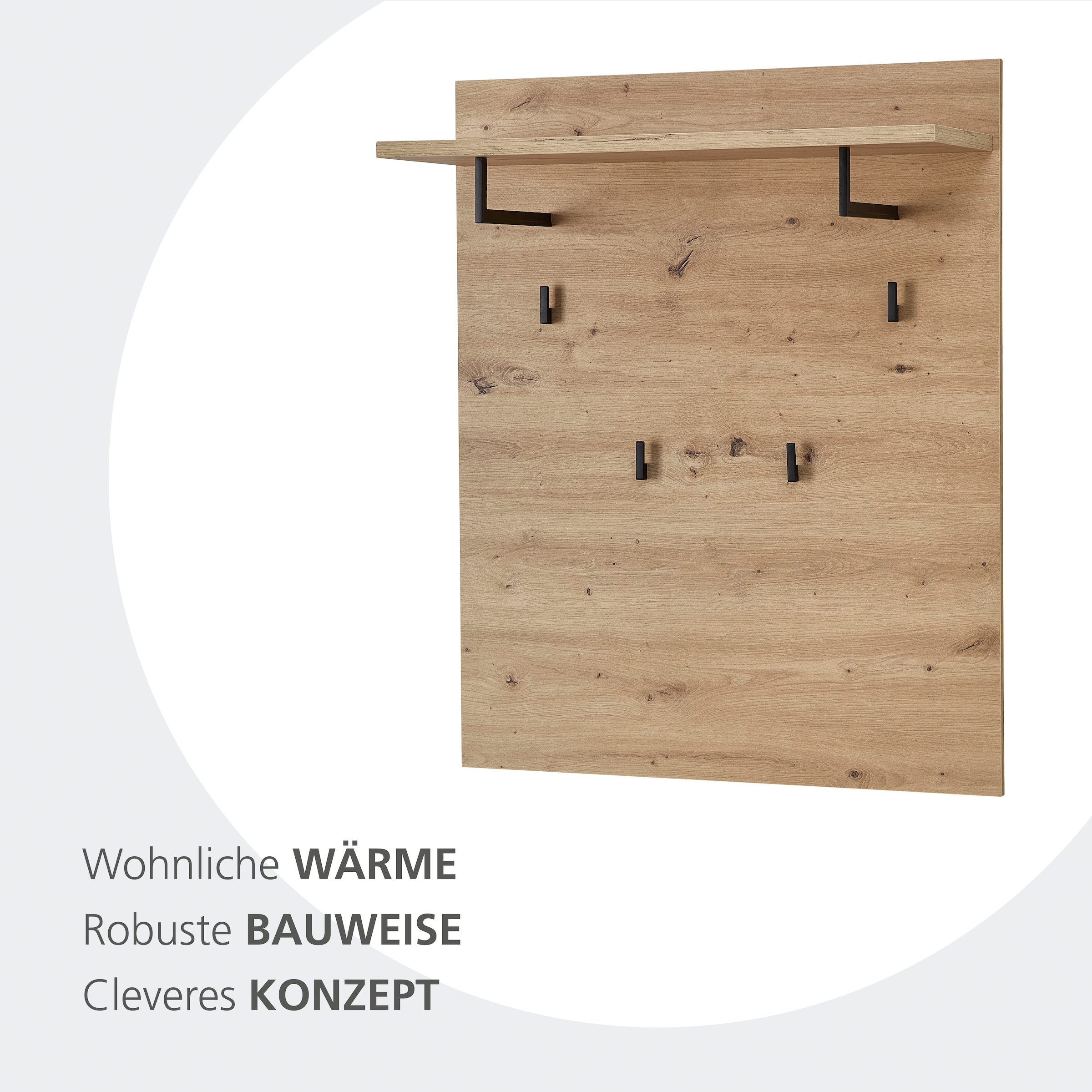 GOODproduct Regal »Bergen Garderobenpaneel, 80x100x30cm (B/H/T)« 1 Stk. tlg. 4 Haken, Ablage, Kleiderstange