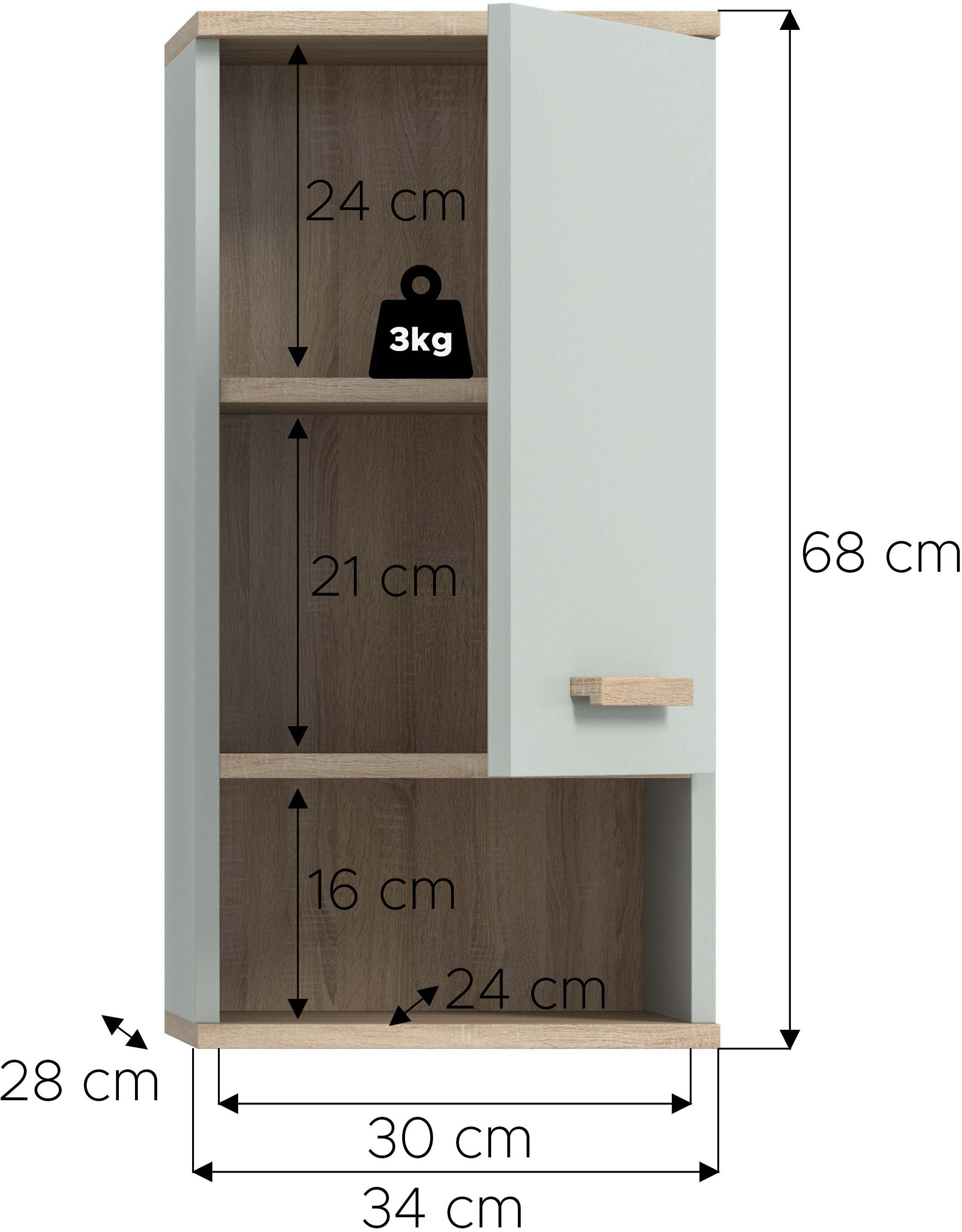 welltime Armoire suspendue »MINTTU, Höhe 68 cm, 1 Tür, 1 Einlegeboden, 1 offenes Fach« Türanschlag rechts und links montierbar,  Badmöbel, Badschrank, Schrank, Bad, Wandschrank