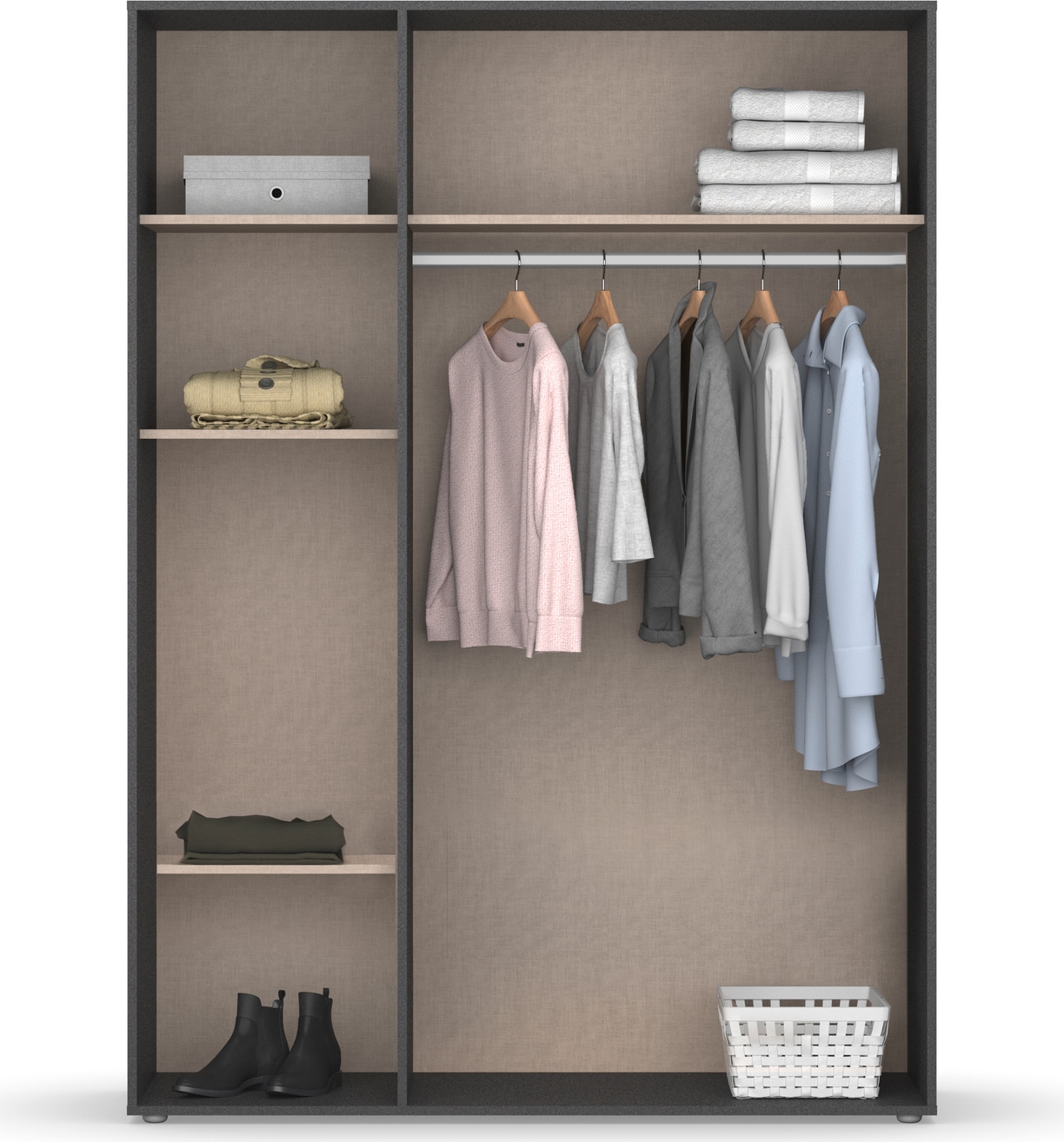 rauch Drehtürenschrank »Kleiderschrank Schrank Garderobe Wäscheschrank NAGATA viel Stauraum« in 3 verschiedenen Ausstattungen BASIC/CLASSIC/PREMIUM,  mit modernen Stangengriffen in Graumetallic TOPSELLER MADE IN GERMANY