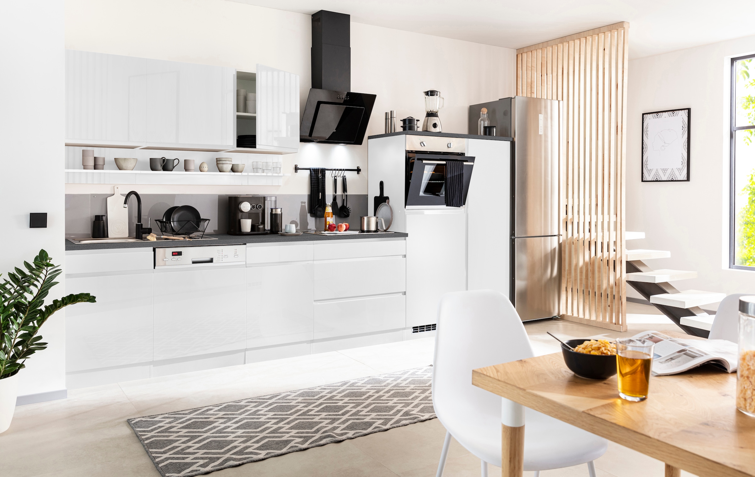 KOCHSTATION Kitchenette »KS-Virginia,neu in verbesserter Ausführung« plan de travail épaisseur 38 mm, rangement, fermeture douce,  largeur 350 cm, soft-close, sans appareils électriques