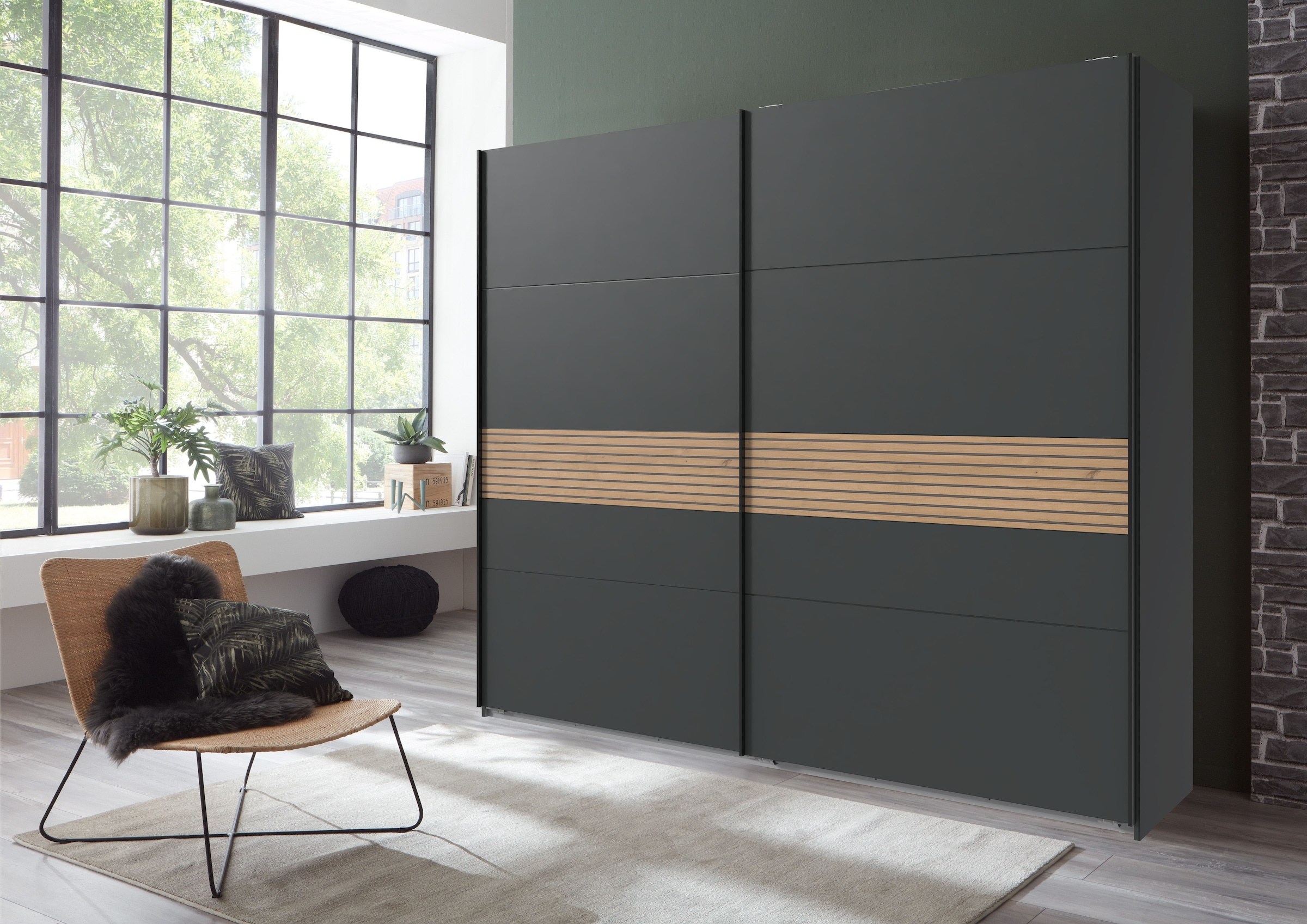 Wimex Schwebetürenschrank »Rotterdam« 2-türig mit Dekor Akustiklamellen Nachbildung